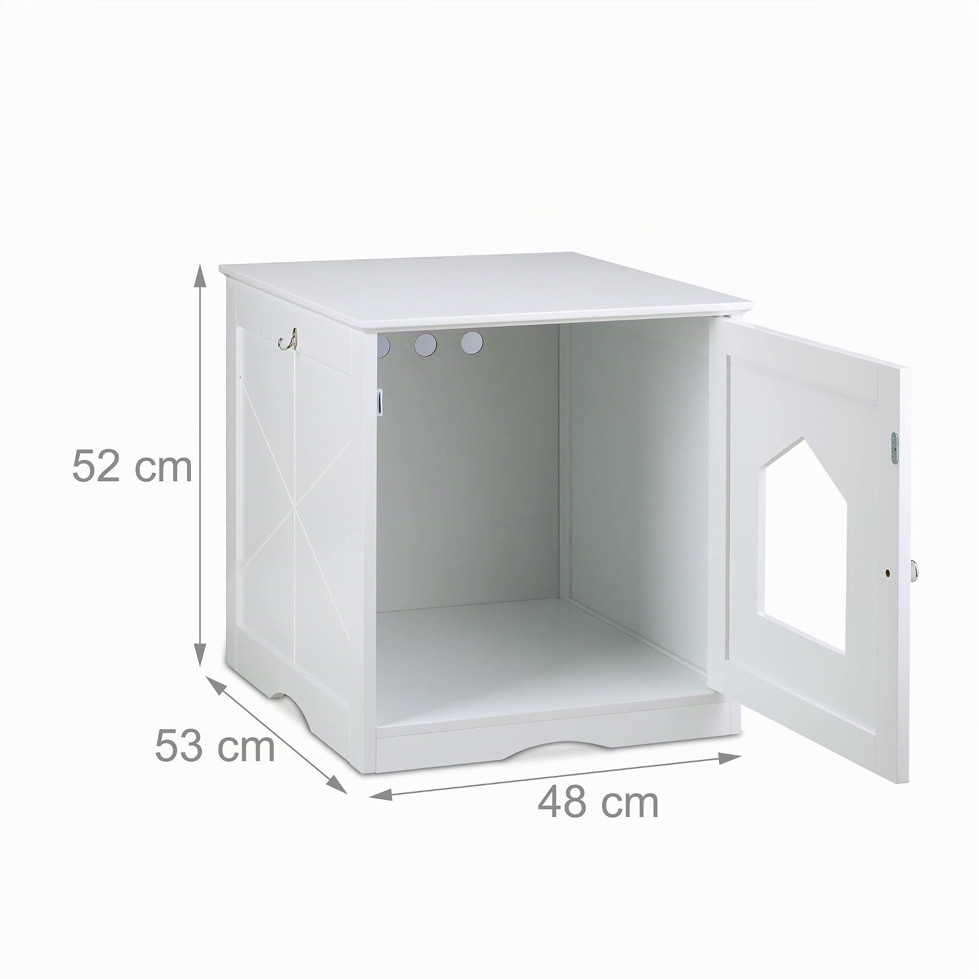 Relaxdays Armoire à Chat, Large entrée, Porte aimantée, Trous d’aération sur Face arrière, HLP : 52 x 48 x 53 cm, Blanc