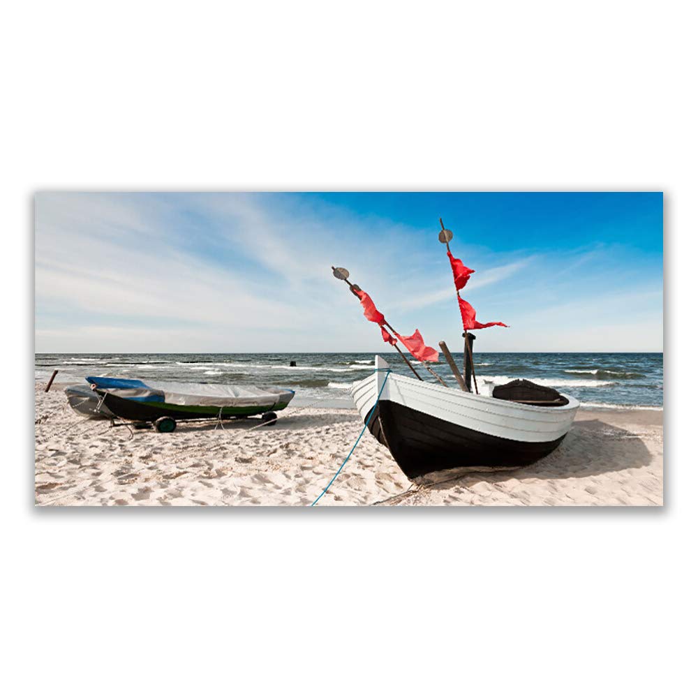 Tableau Moderne en Verre Trempé Tulup 140x70 cm - Décoration Murale Design Paysage de Bateau