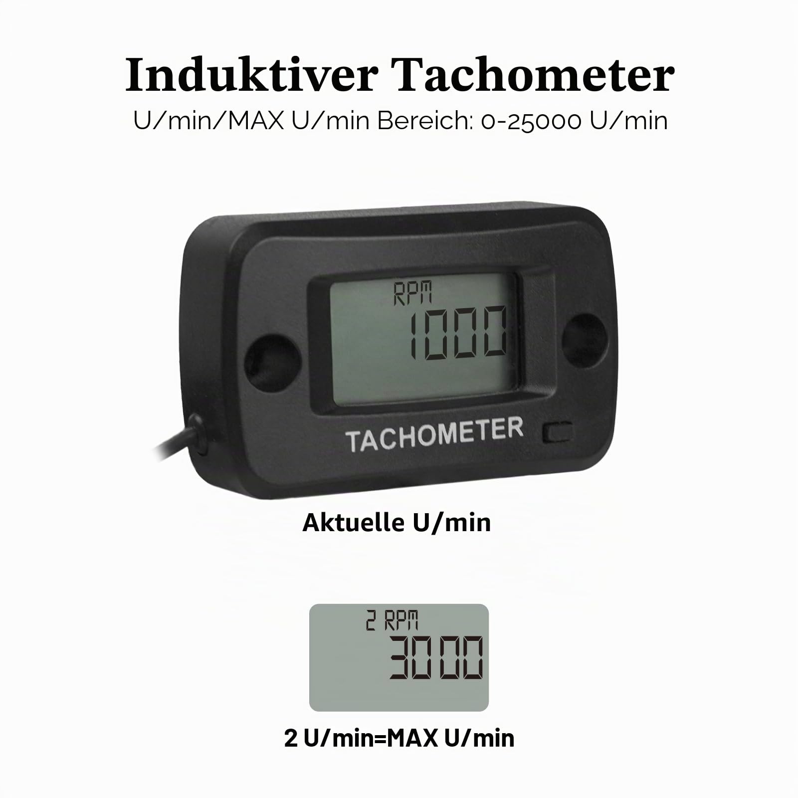 Jayron LCD Digital Benzin Induktiver Drehzahlmesser Wasserdicht für Motorrad Motocross Rasenmäher Schneefräse Generator Roller Kettensäge
