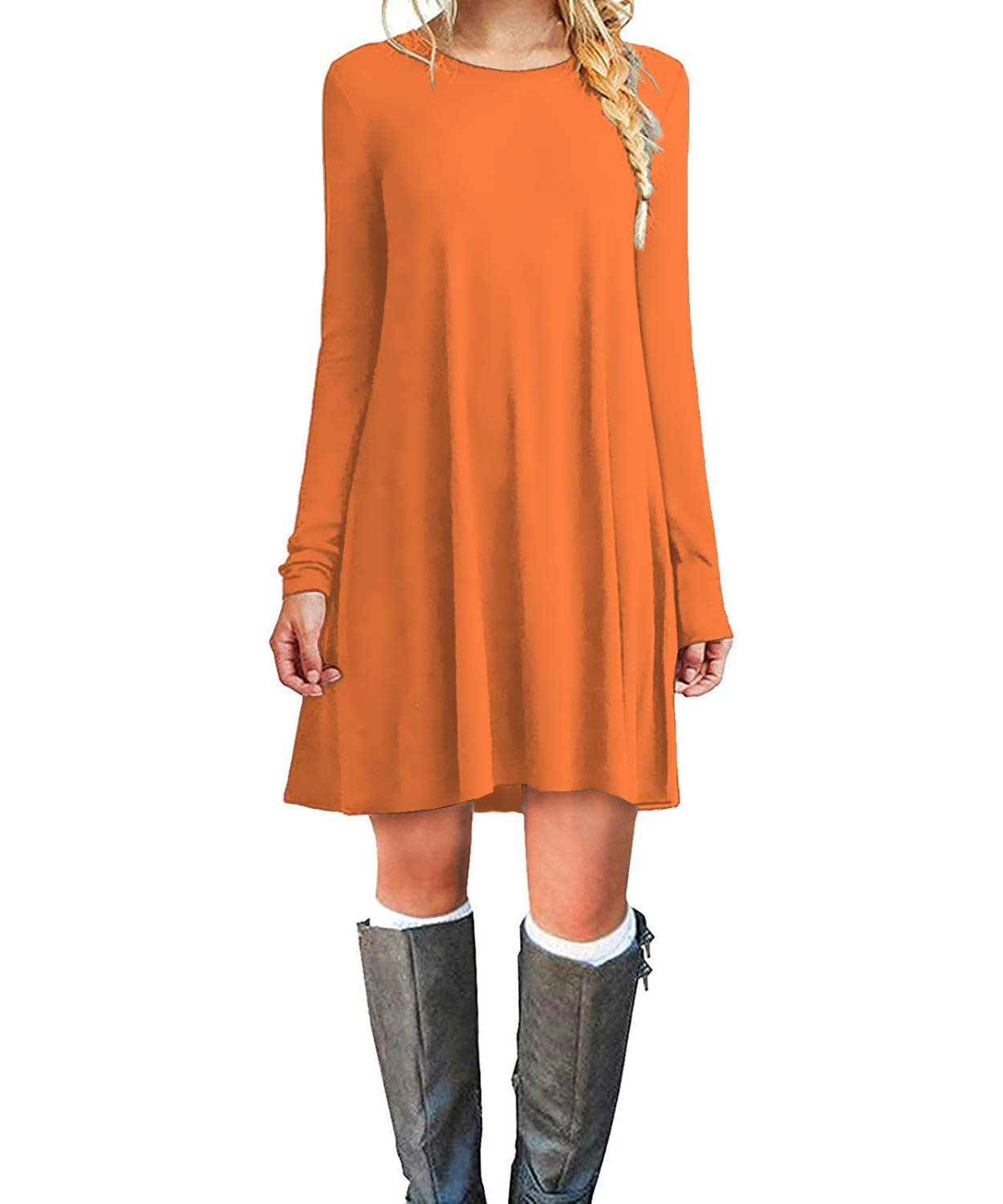 TOPONSKY Women's Casual Plain Simple Loose Flowy Short-Sleeve T-Shirt Dress