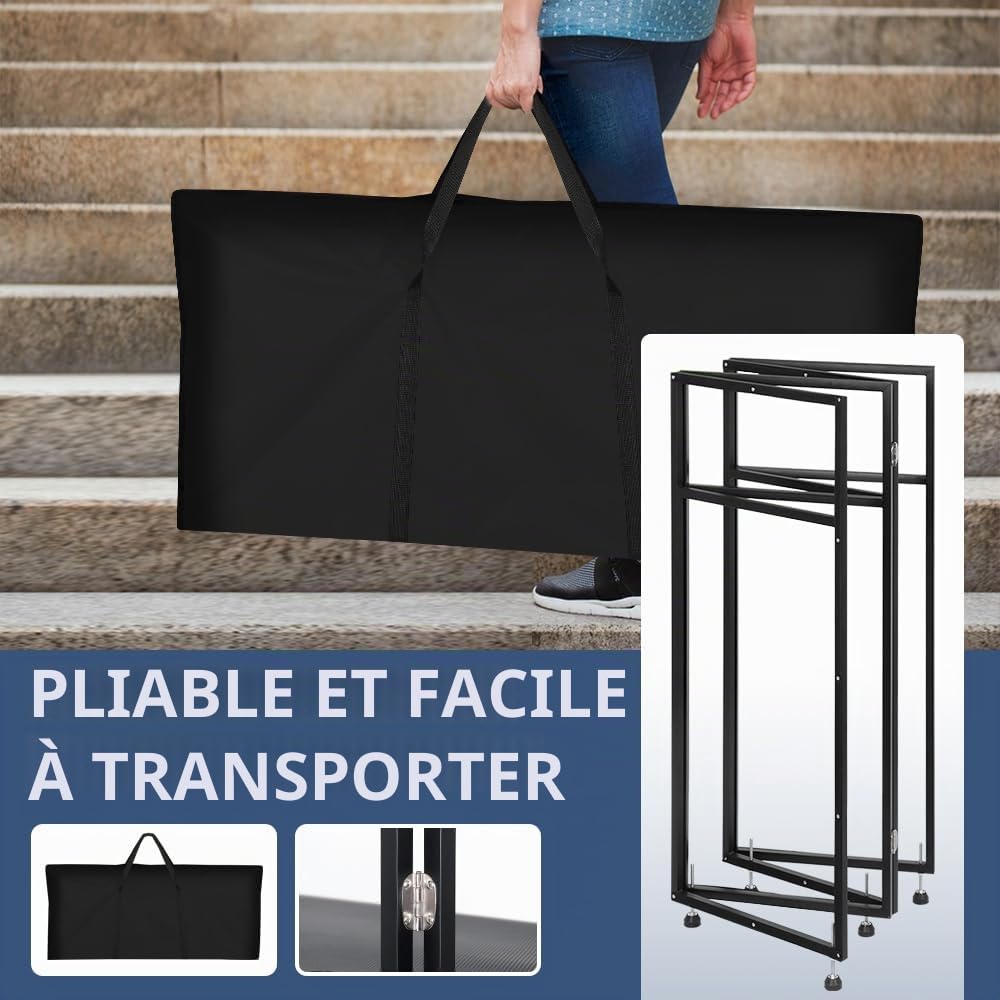 Kokorona Cabine DJ portable 108 x 51 x 115 cm avec deux coins supérieurs, cabine de façade DJ avec trou pour câble, support de table DJ avec bande lumineuse et télécommande, cadre en métal + Scrims