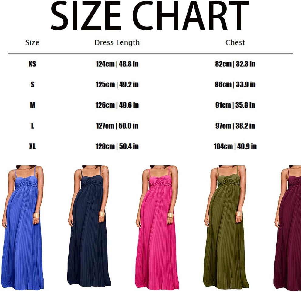 Women's Plisse Dress Adjustable Spaghetti Strap Maxi Solid Party Wedding Guest Dresses - Image 7