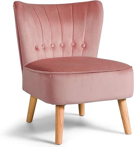 Giantex Silla moderna de terciopelo pequeña silla tapizada de ocio con patas de madera gruesa acolchada y con botones sillas de club sin brazos para