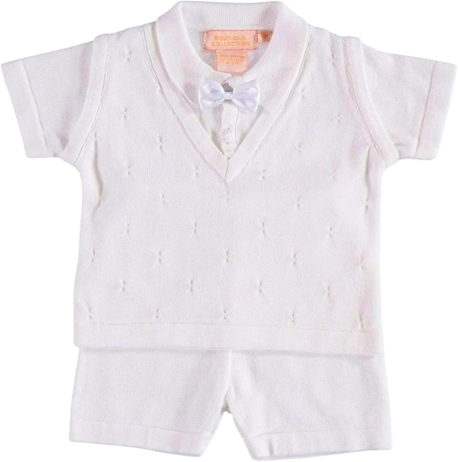 Carriage Boutique Baby Boys - Knit Baptism Outfit Short Set with Bow Tie and Vest