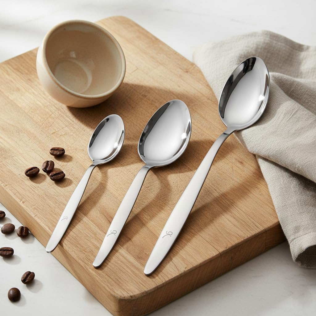 3-PCS Kunz Spoon | 9 Inch 18/10 Stainless Steel Serving Spoons Set Include Serving Spoon, Slotted and Perforated Spoons, Perfect for Basting, Plating, Quenelle, Sauces (3 Pack XL Regular)