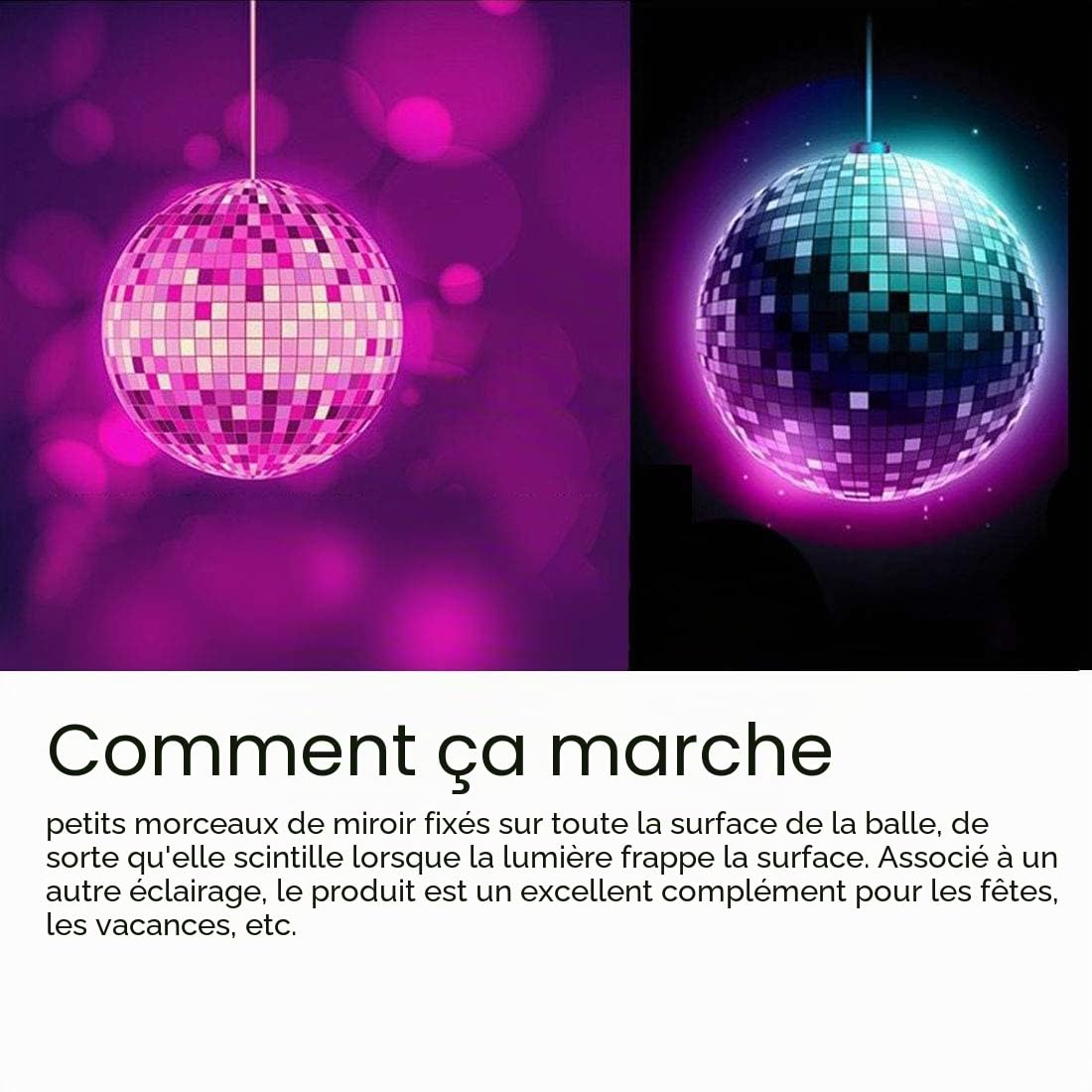 Boule disco effet miroir 20 cm Idéal pour une fête ou un DJ effet lumière Noël