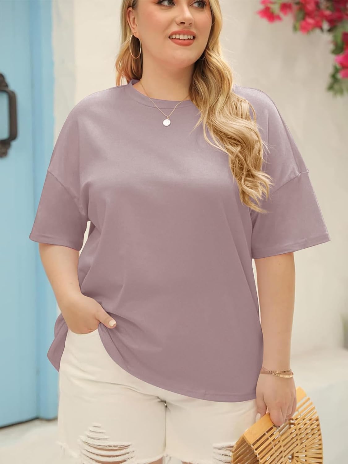Fisoew Women's Plus Size T Shirts Oversized Tees Summer Half Sleeve Crew Neck Tunic Tops - Image 3
