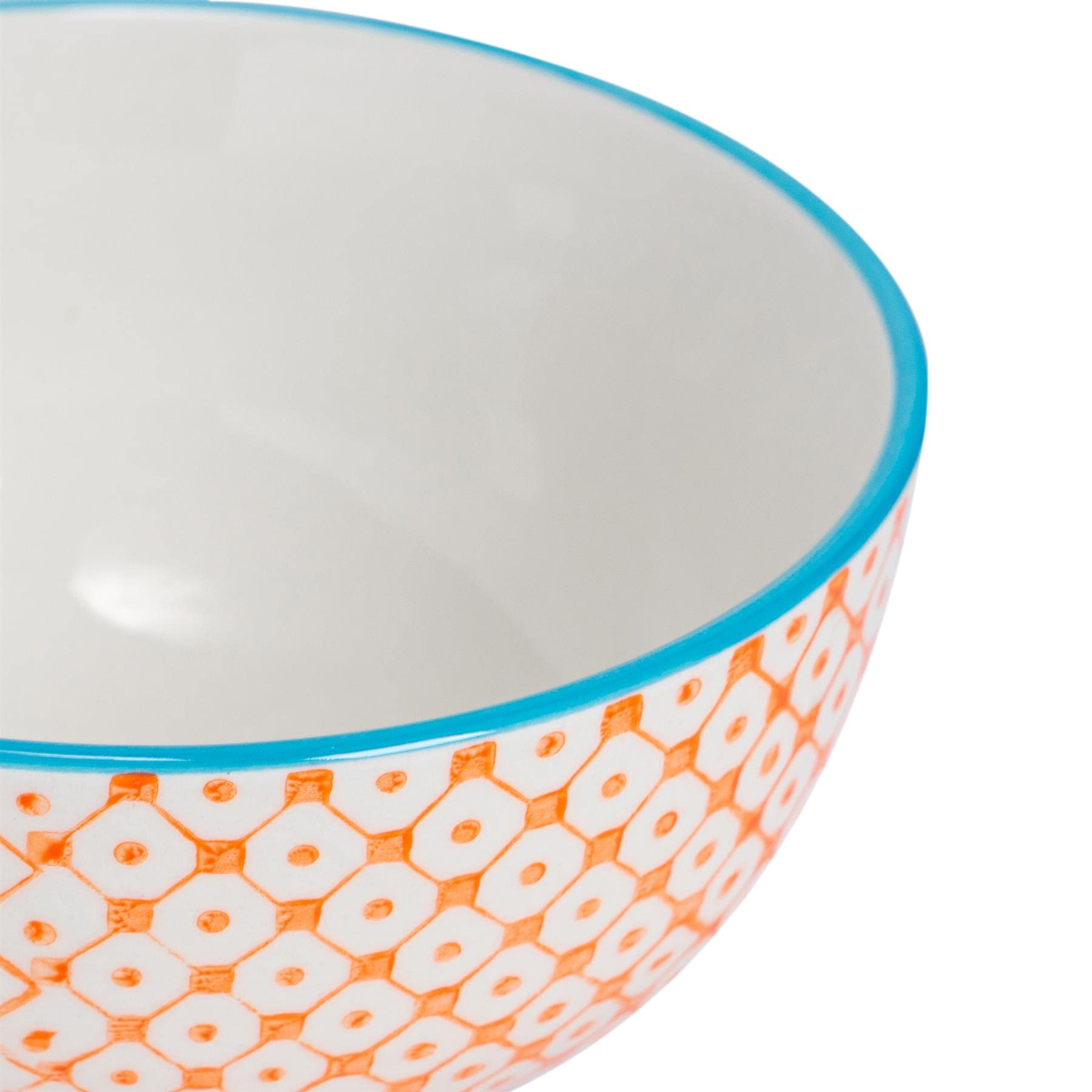 Nicola Spring Patterned Rice Bowls - Orange - 11.5cm - Pack of 6 - Porcelain Flower Print Design Noodle Serving Snack Bowls for Snacks, Pasta, Noodles, Fruit, Cereal, Salads