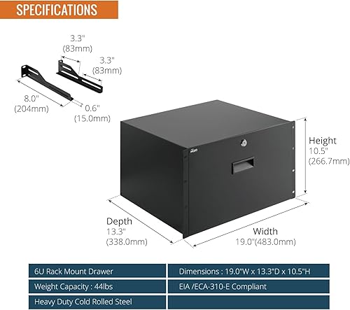 Miniatura 2 de Tecmojo Cajón de rack de 6U, cajón de montaje en rack para equipo de red de 19 pulgadas, rack o gabinete de servidorAV, cajón deslizante y