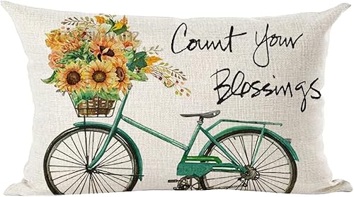 Ramirar Funda decorativa de almohada lumbar decorativa con diseño de girasoles amarillos y verdes, para bicicleta, para el hogar, sala de estar,