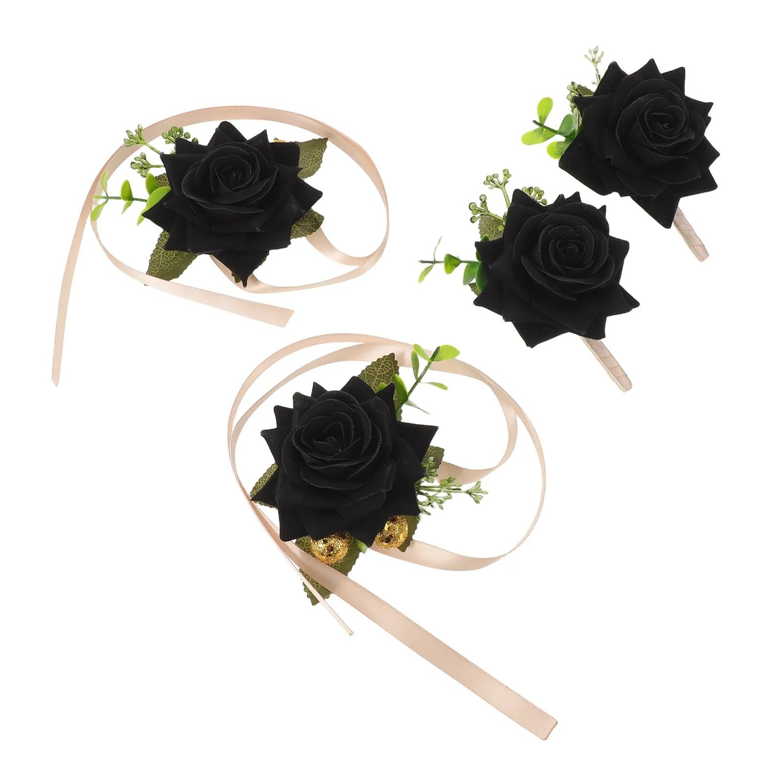 Hzomif Two-Tone Artificial Rose Wrist Corsage 2Sets Elegant Black Rose Wedding Corsage Wristlet Gothic Style Artificial Flower Boutonniere for Prom Anniversary Ceremony