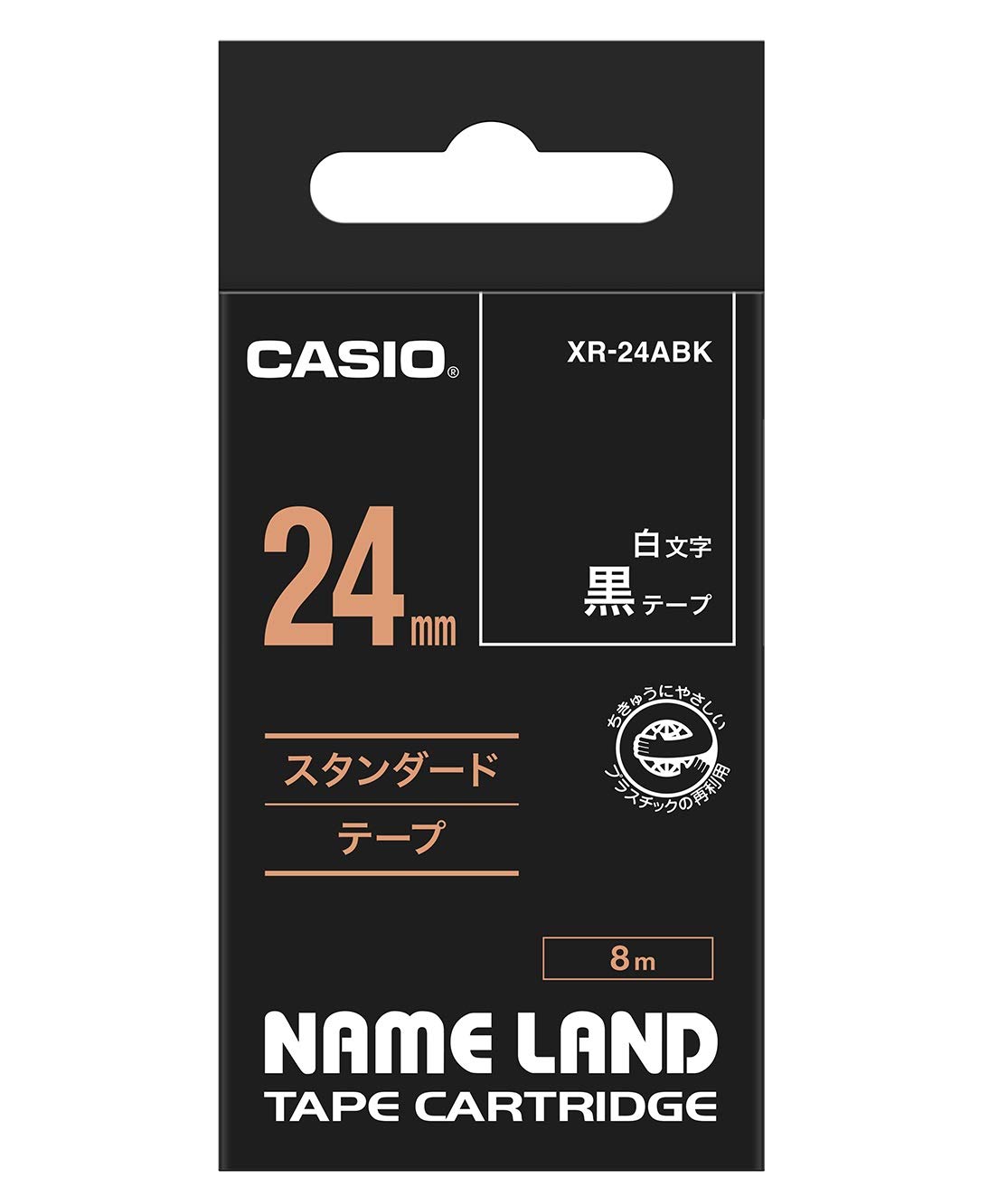 Casio XR-24ABK - Nastro adesivo Nameland, 24 mm, lettere bianche e nere