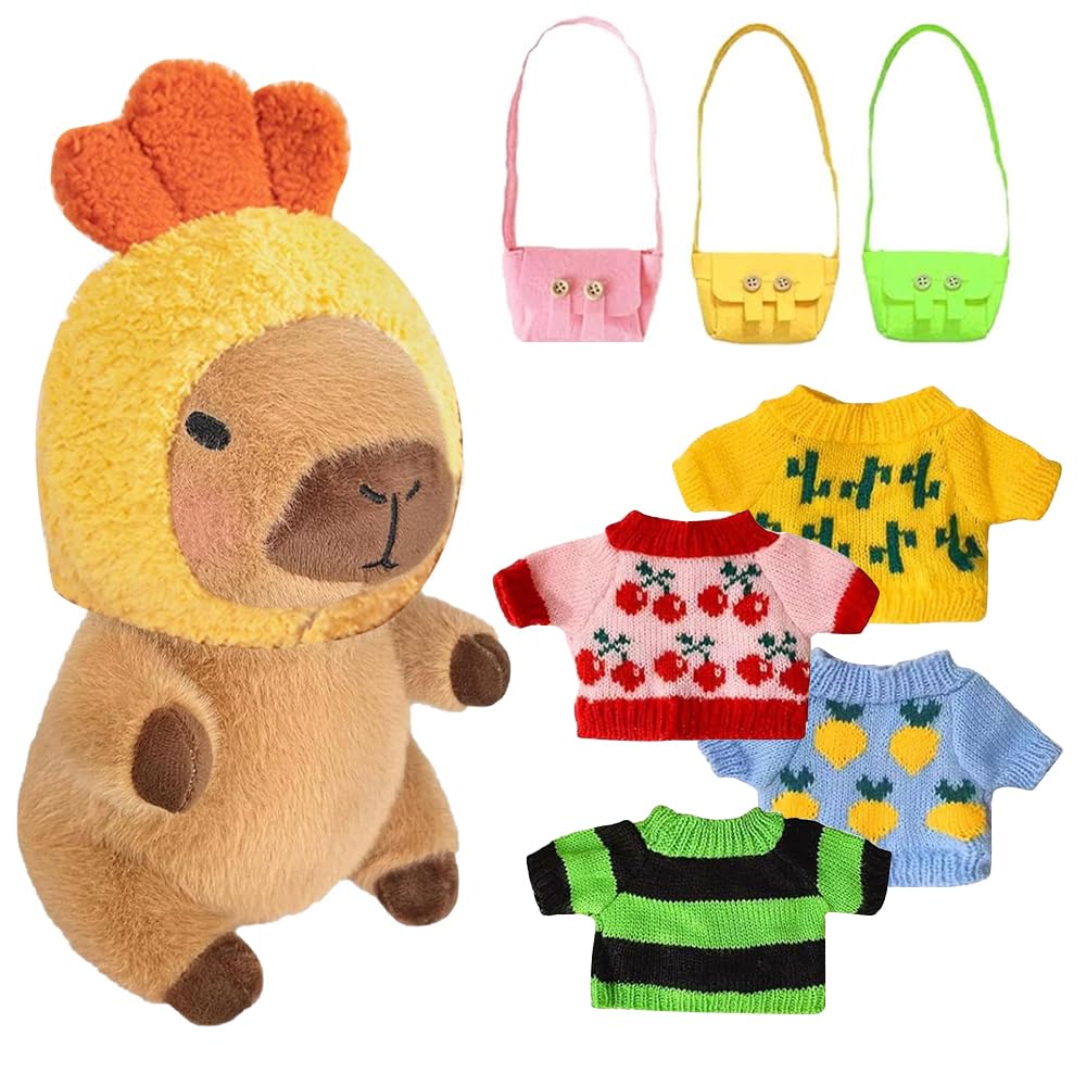 KBIBCK Capybara Plush with 10PCS Clothes&Accessories, 25cm Capybara Stuffed Animal, Cute CapybaraTeddy