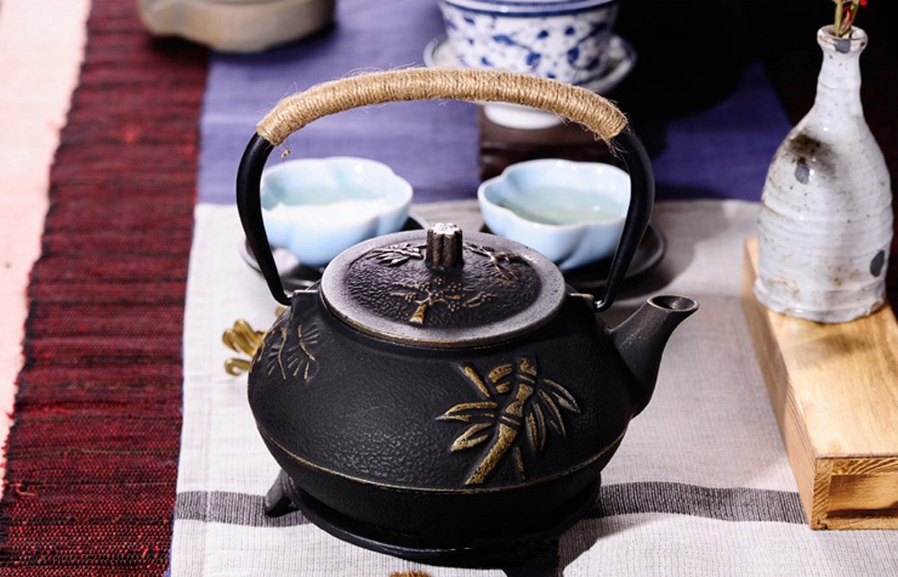 Juego de colador de infusor de Tetera de Hierro Fundido para Tetera Japonesa Patrón de Hojas Chinas con Filtro de Acero Inoxidable 30oz/0.9L (Hoja China)