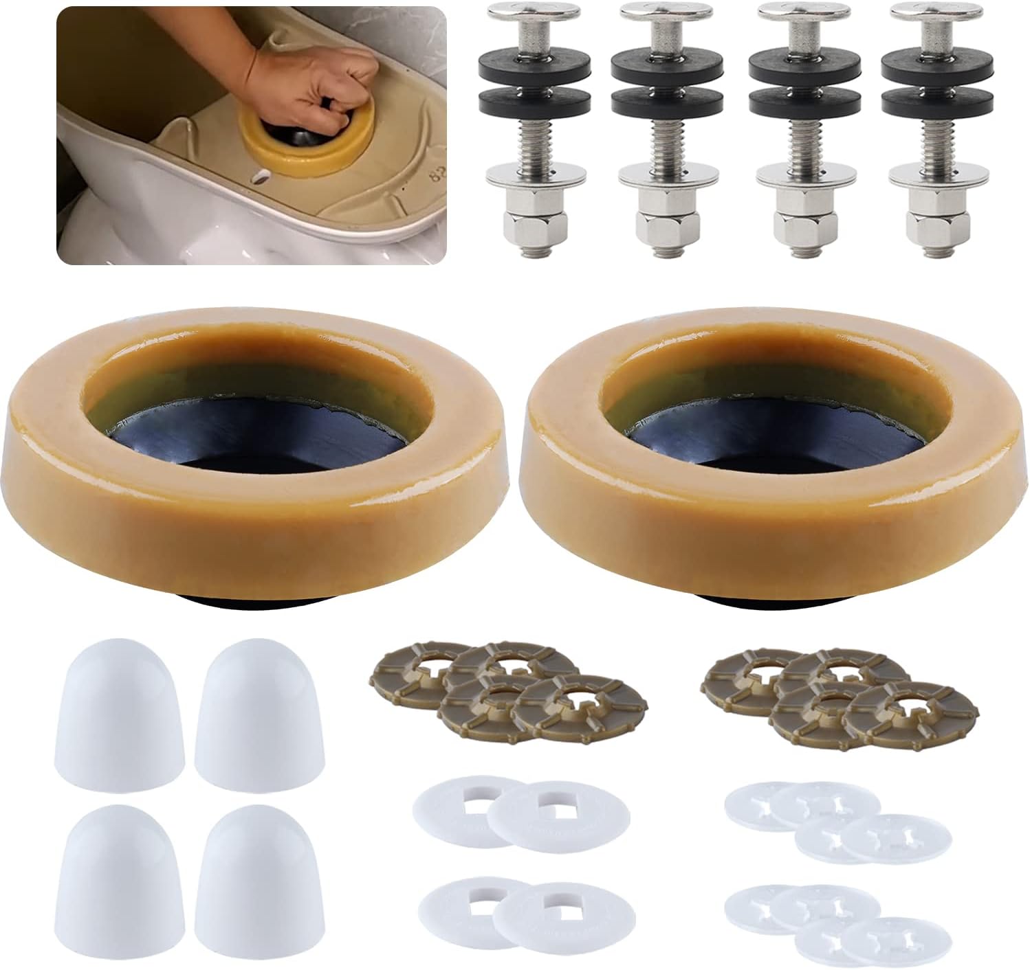 iFealClear 2 Sets Toilet Wax Ring Kit with Bolts, PE Flange and Extra
