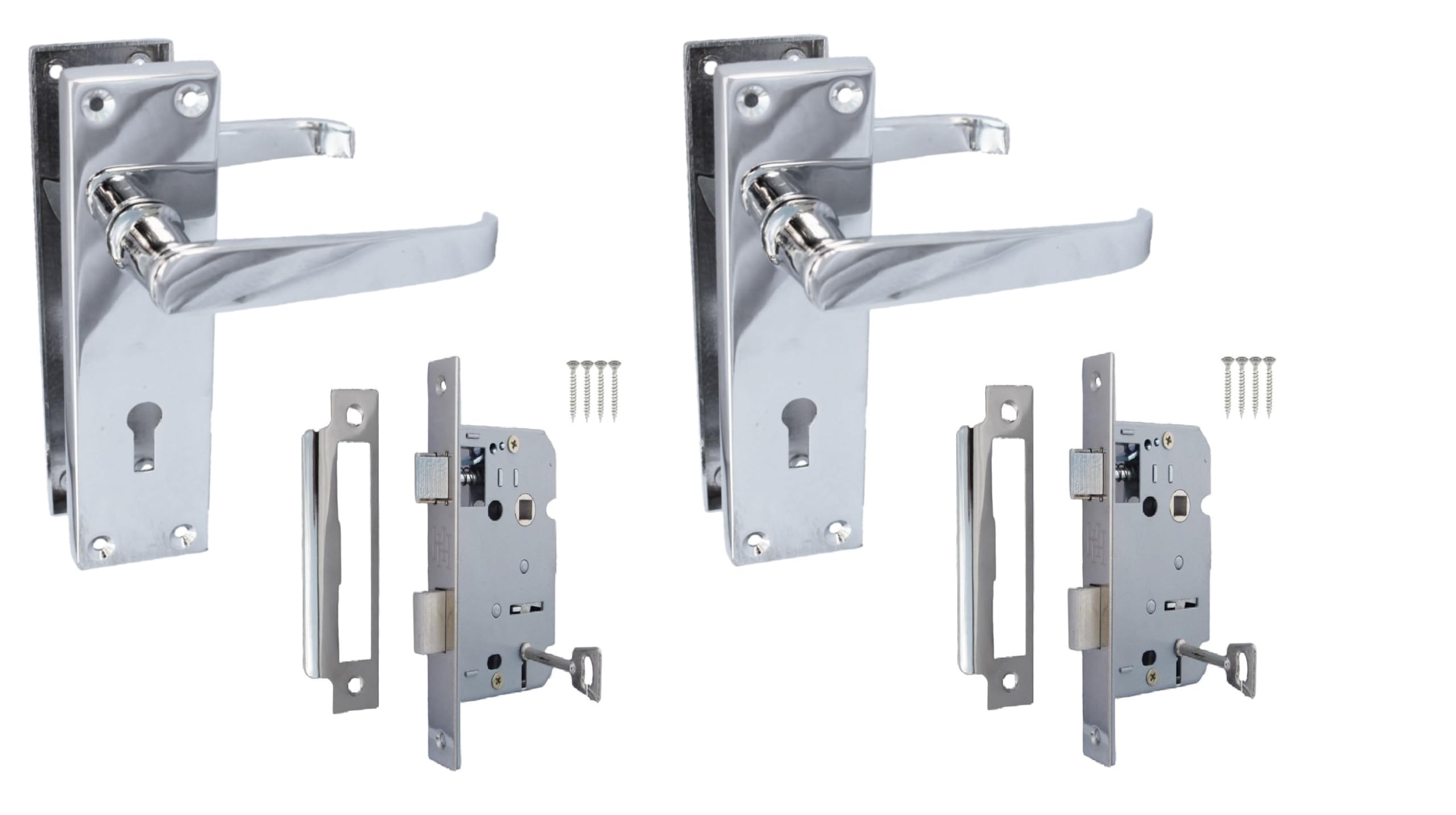 Epsom Door Handle Silver Victorian Lock Straight Polished Chrome Door Handles - Internal Latch Handle Sets,3 Lever Mortice Sash Lock, Internal Door Handles For Internal Doors (2 Pair Of Handles + 3 Lever Sash Lock)