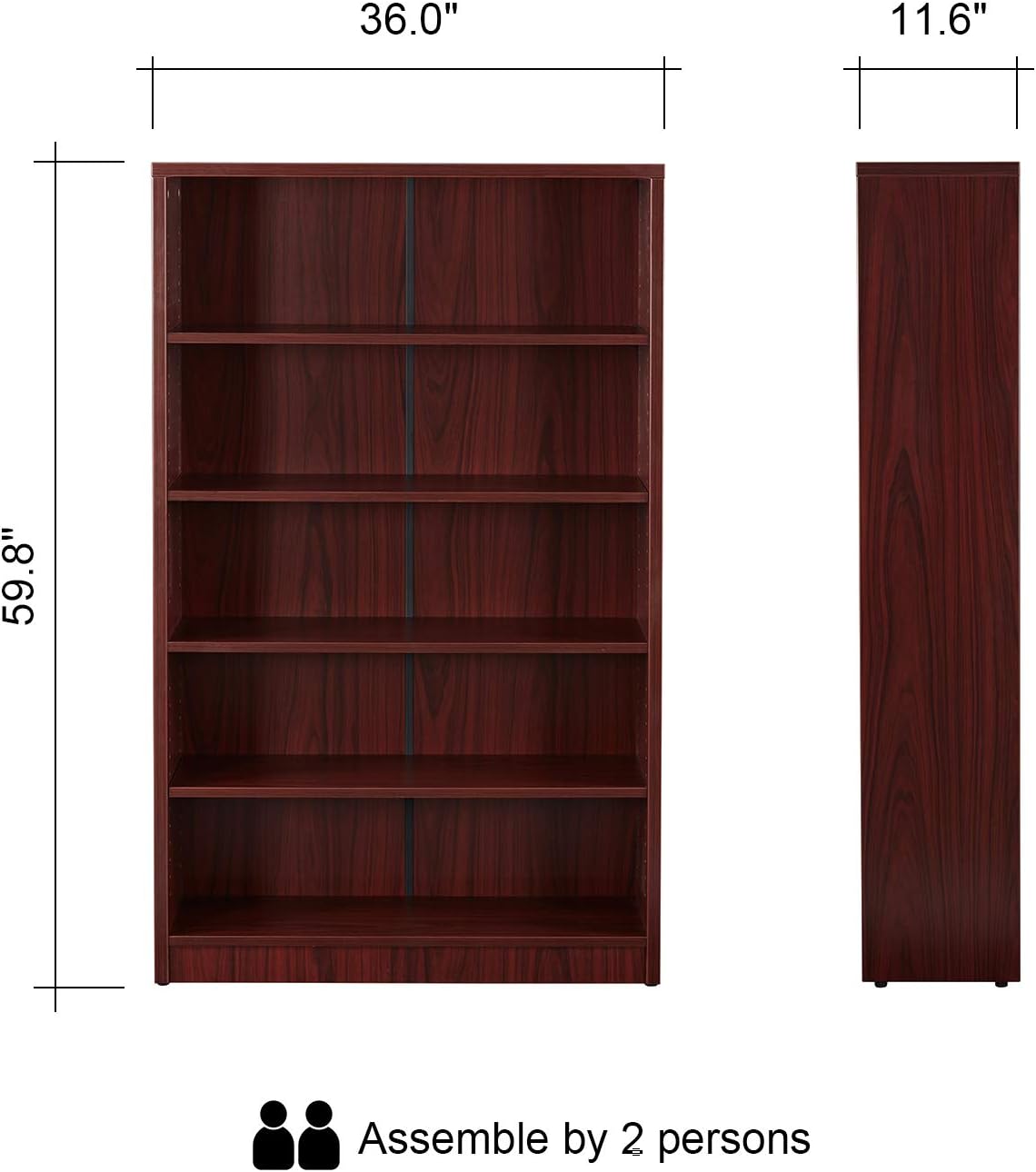 Buy Bookcase Wood Storage Bookshelf Open Shelf Bookcase Closed Back Shelves Book Case 5 Tier Mahogany Online In Vietnam B08hvkjsv3