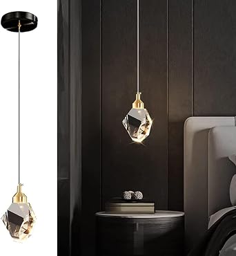 Modern Crystal Pendant Light, 3-Color LED Crystal Pendant Light, Adjustable Height Gold Ceiling Hanging Pendant Lamp, for Kitchen Island Bedroom Dining Room Black [Energy Class E]