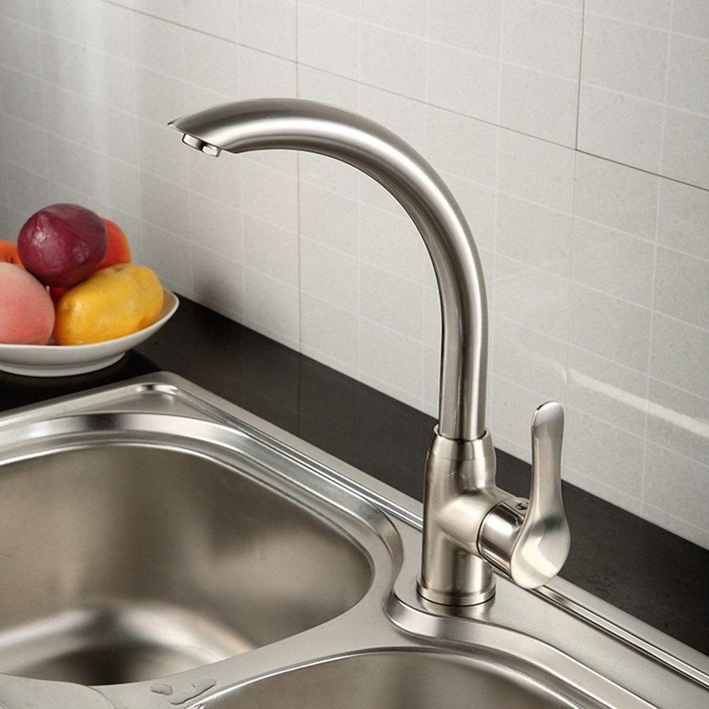 ASerZenith Mixer Tap Deck Mounted Kitchen Sink Faucet Tap 360 Degree Swivel Stainless Steel Mixing Taps Lavatory Basin Vessel Single Hole Water Tap,Brushed(Brushed)