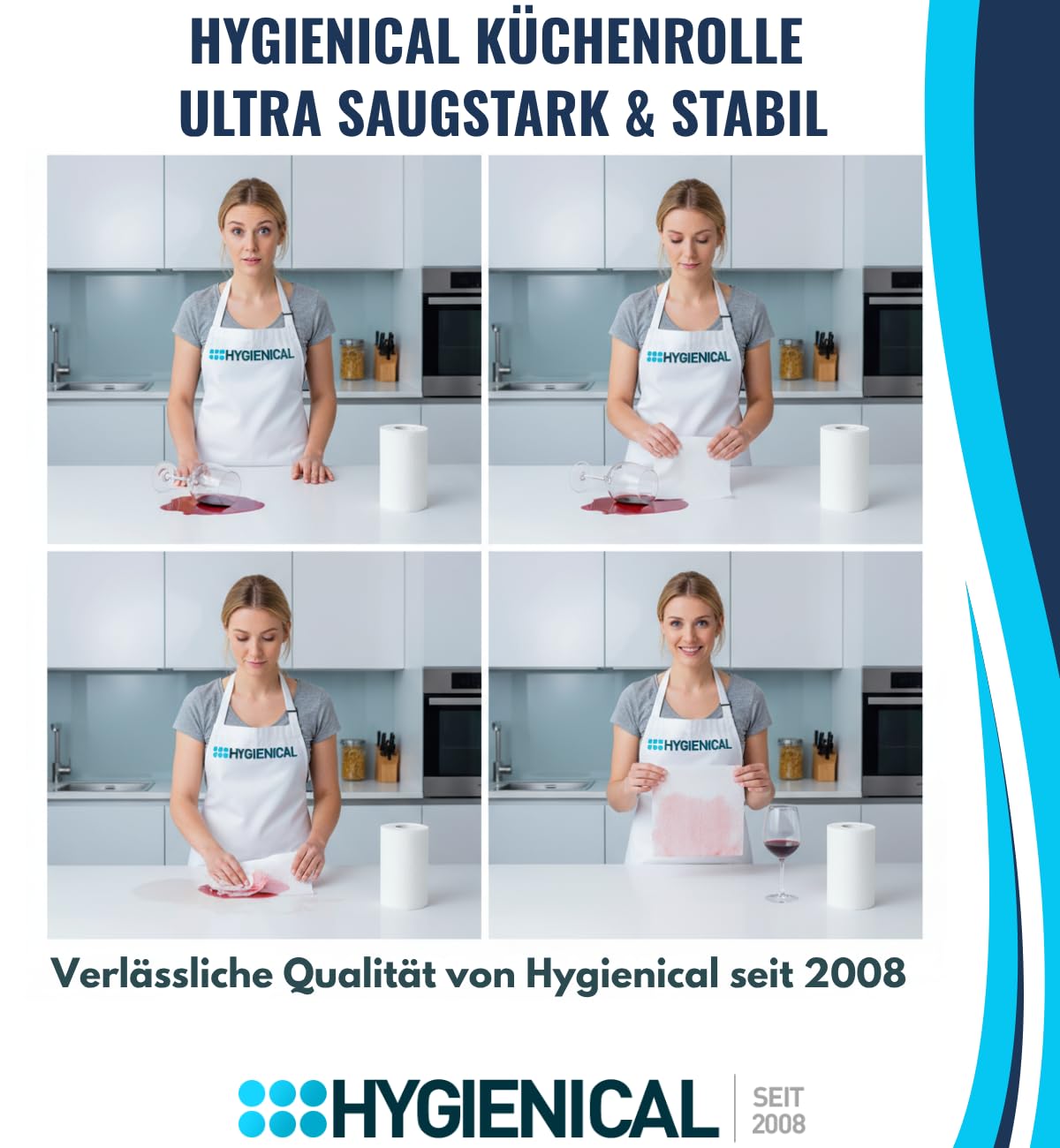 Küchenrollen 3-lagig, Küchenpapier hochweiß, Handtuchrolle aus 100% Zellstoff, Haushaltspapier, Küchenkrepp, 3-lagig, Menge:32 Rollen