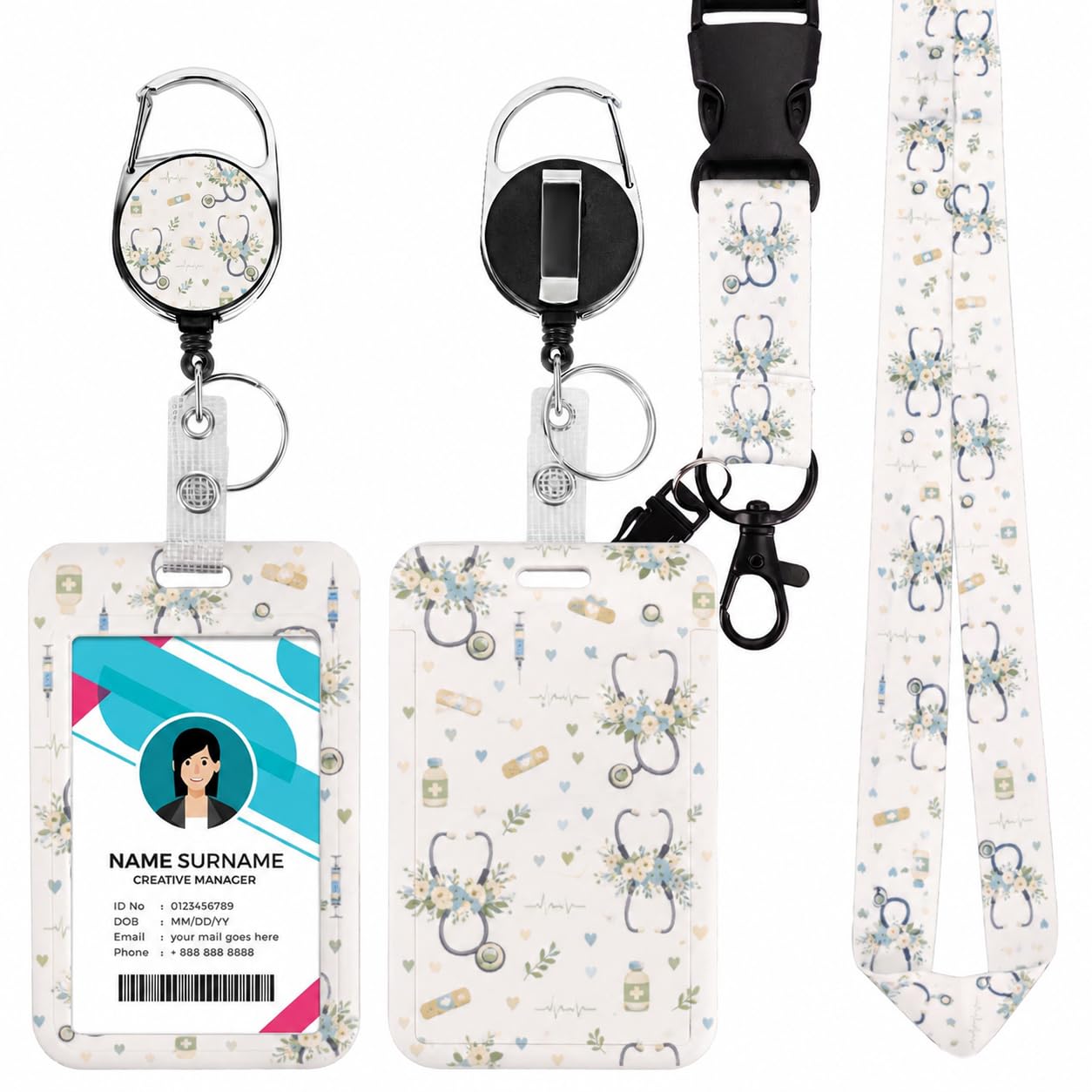 Lanyard with Card Holder, Durable Comfortable Lanyards & ID Card Holder, Waterproof ID Badge Holder for Women – Ideal for Office Work, School, Travel, Events, Nurses, Teachers (Nurse 04)