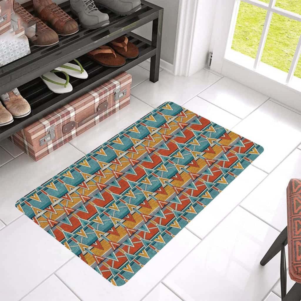 Tapis de porte en caoutchouc haut de gamme et paillasson extérieur entrée motif Kente