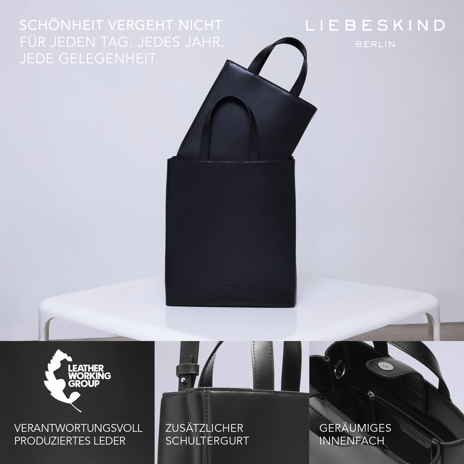 Liebeskind Berlin Damen Tasche „Paper Bag Tote S“ I Cross-Body Tasche Damen aus Leder mit verstellbaren Schulterriemen I Damen-Schultertasche, großzügige Fächer mit Reißverschluss
