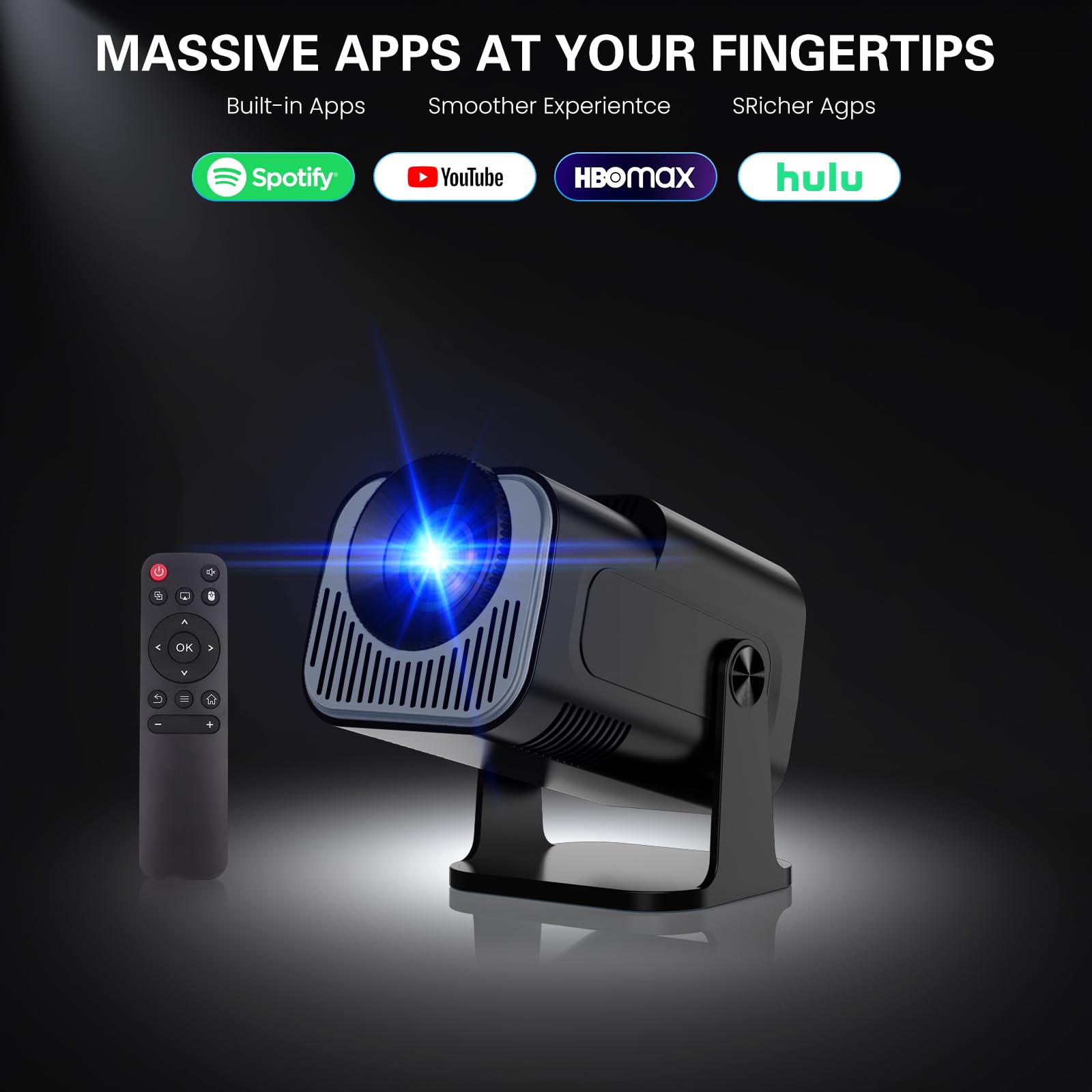 [App intégrée] Vidéoprojecteur 4K 1080P, Mini Projecteur Portable WiFi 6 BT 5.4, Projecteur Full HD 1080P Compatible Con HDMI/TV Stick/Ordinateur Portable, Noir