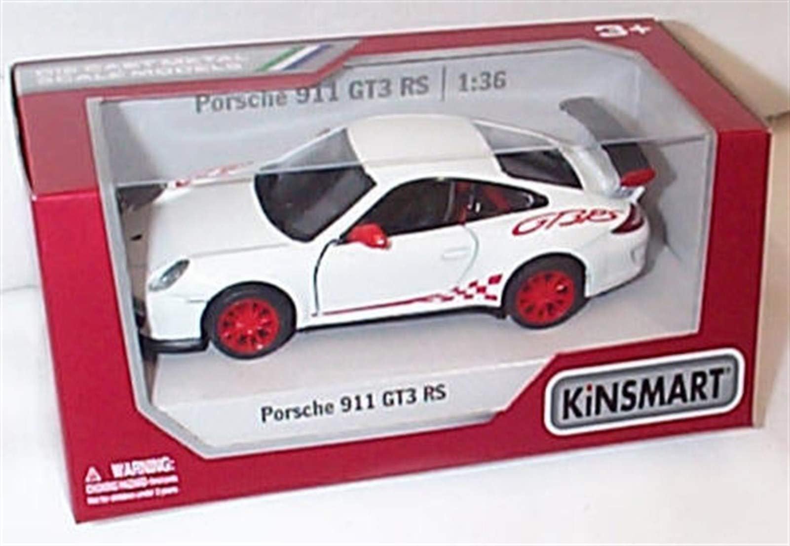 Kinsmart (pörsche) 911 GT3 RS 2010 white/red car pull back and go action 1:36ish diecast model