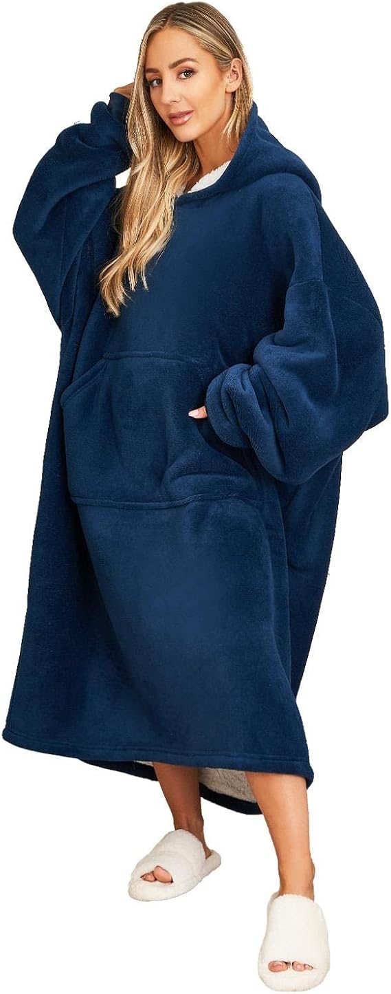Sienna Extra Long Oversized Blanket Hoodie Wearable Throw with Pockets Sleeves Soft Sherpa