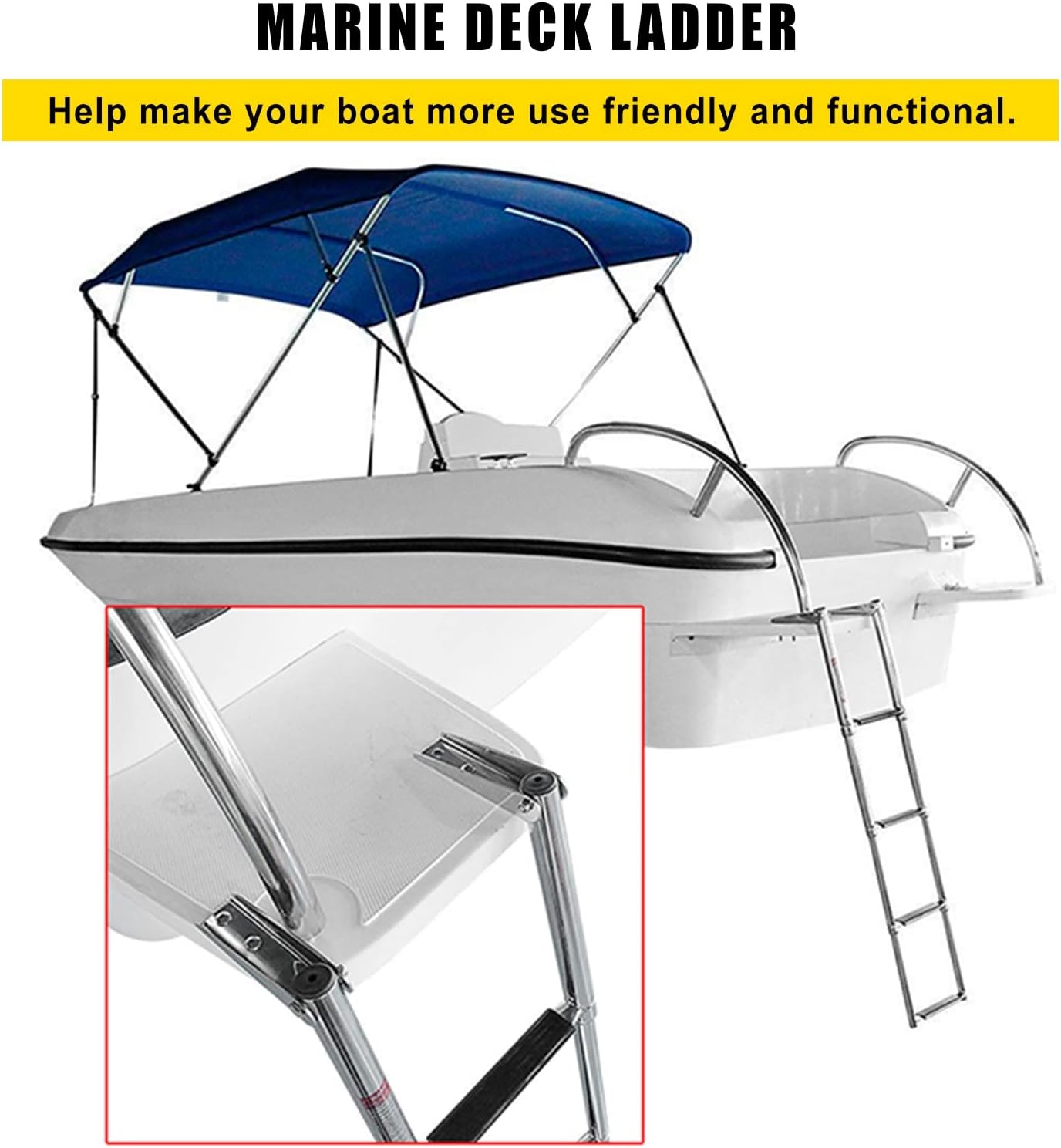 Swim Ladder Pool Ladders，3 Steps Folding Boat Pontoon Ladder, 316 Stainless Steel Dock Ladder, Marine Tailgate Ladder Steps, Retractable Boarding Ladder for Boats