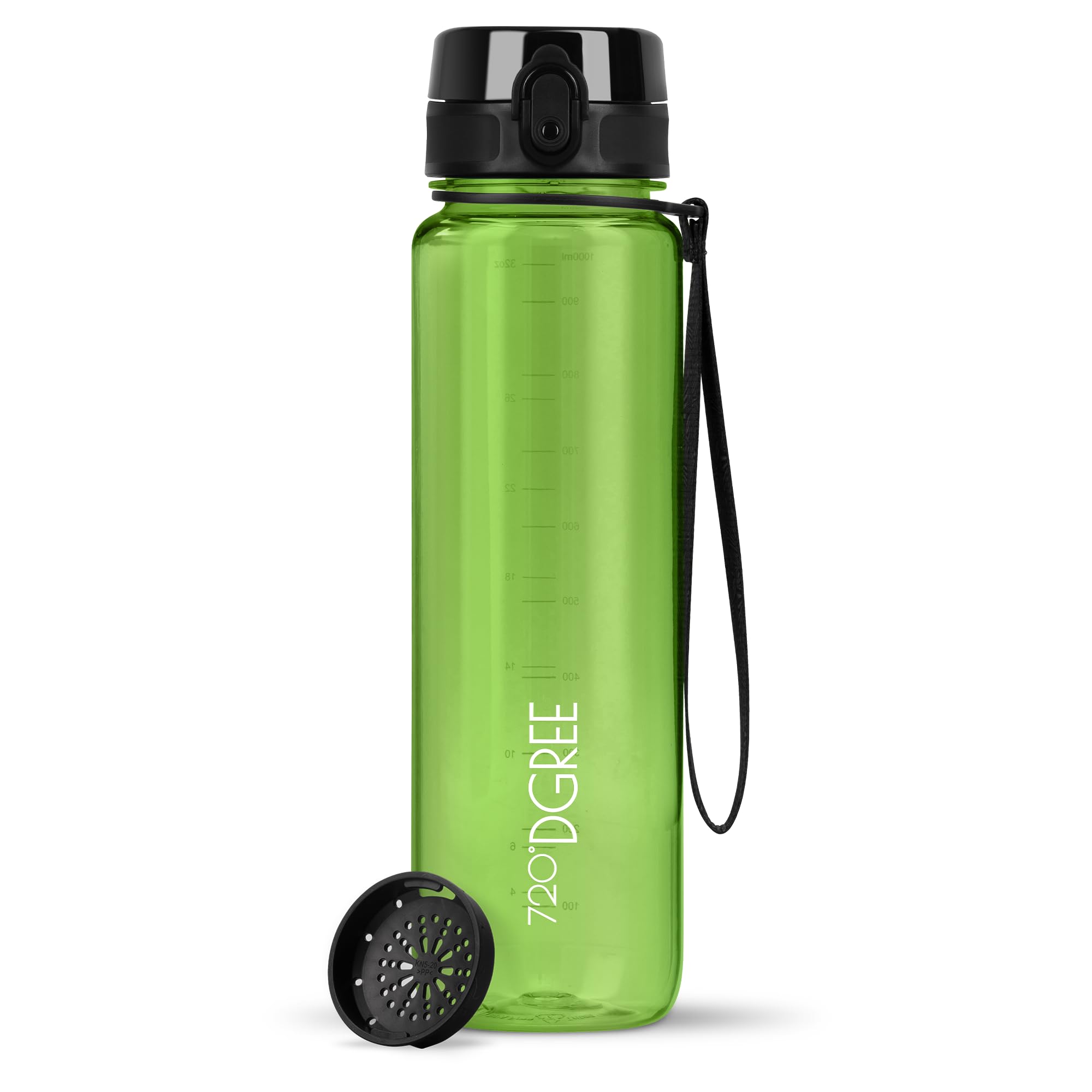 720°DGREE Trinkflasche “uberBottle“ +Sieb - 350ml, 500ml, 650ml, 1000ml, 1,5l, 2l - BPA-Frei - Wasserflasche für Sport, Schule, Kinder, Fitness, Gym, Fahrrad, Outdoor - Leichte Tritan Sportflasche