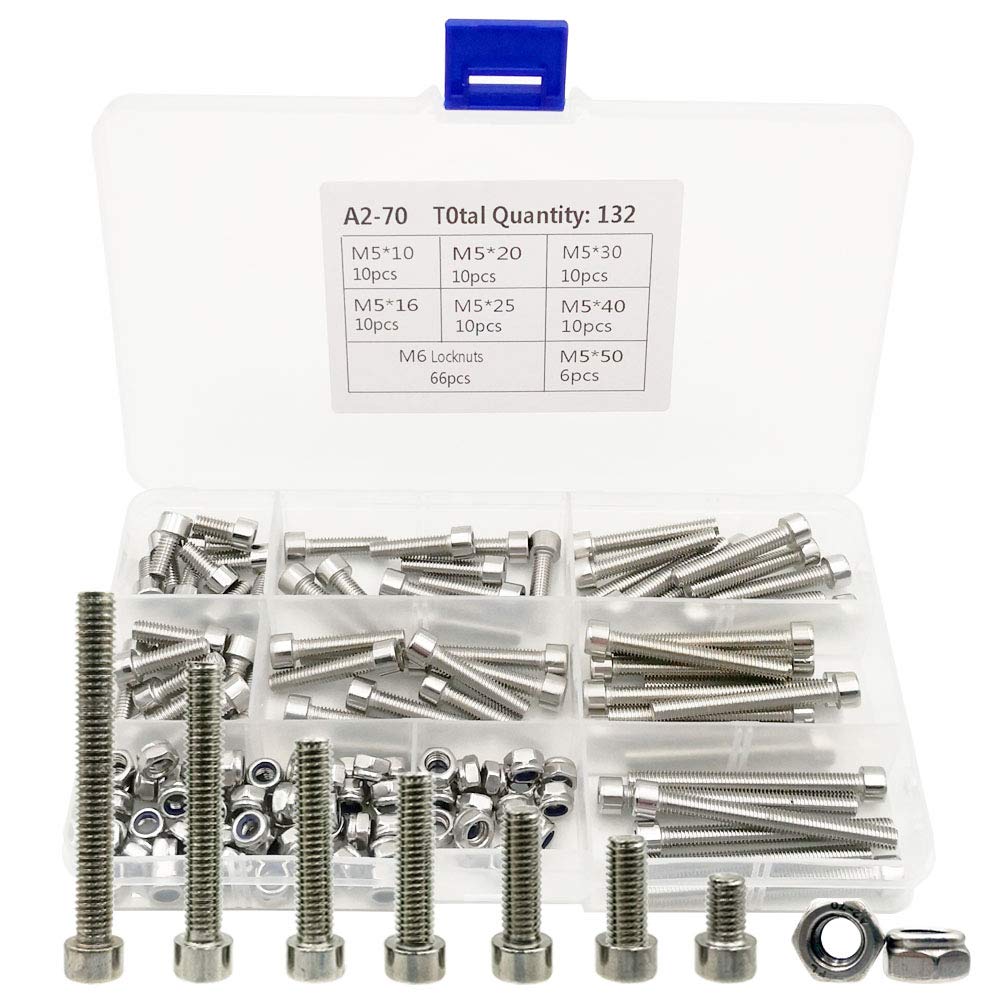 BTB M5 Stainless Steel Hexagon Socket Head Cap Screws Hexagon Socket Head Screw Head Bolt and Non-Slip Nut Combination Box (BTB M5(10-16-20-25-30-40-50) MM 66PCS)