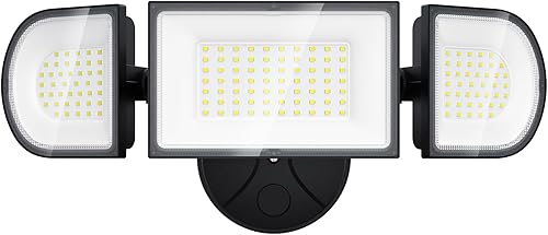 iMaihom Luz de inundación LED de 100 W para exteriores, 9000 LM, luz de seguridad súper brillante, IP65 impermeable exterior con 3 cabezales