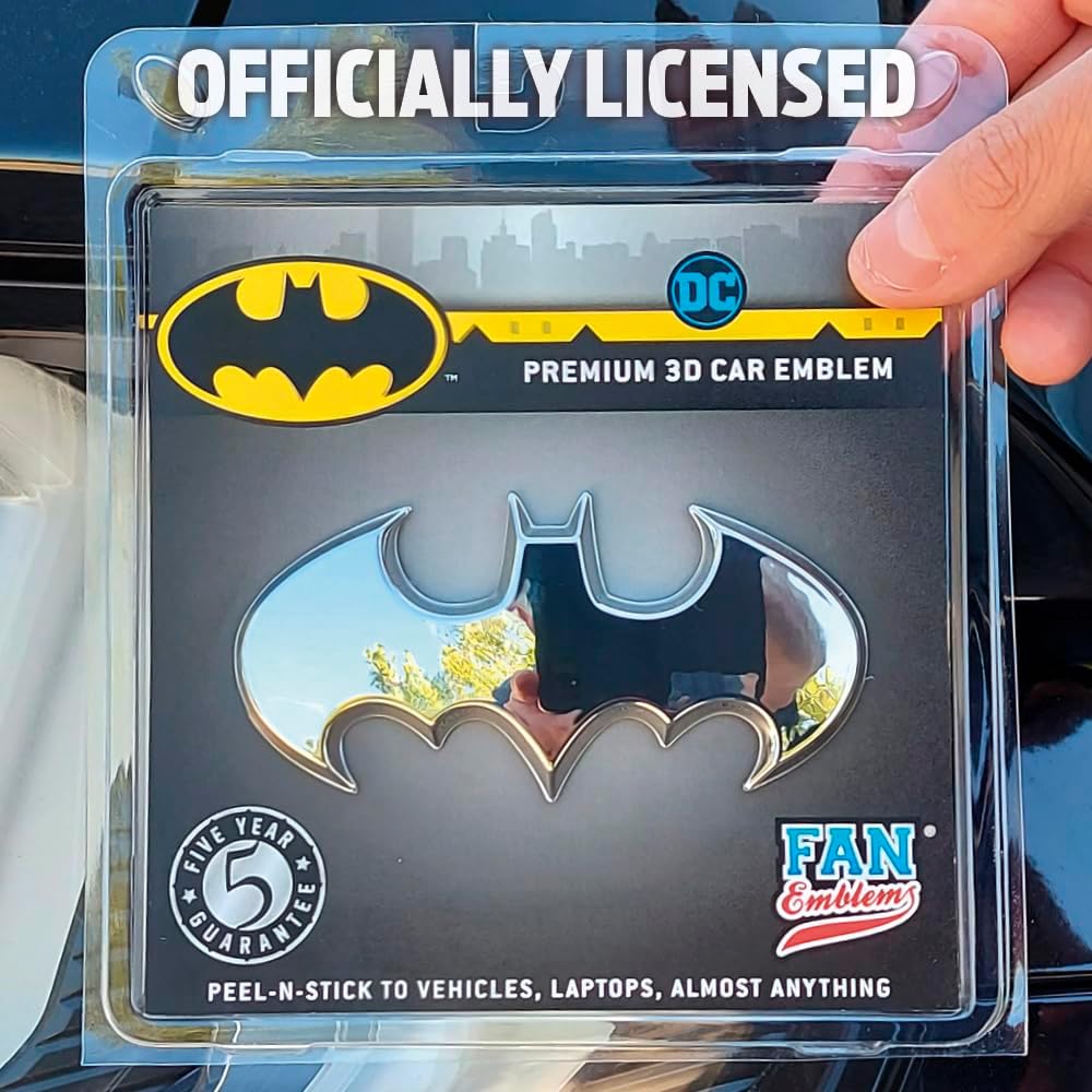 Fan Emblems Batman Car Emblem - 1989 Batwing Batarang Symbol 3D Auto Badge - Color: Chrome - Size: 3.8 x 1.8 x 0.2 inches - Officially Licensed DC Car Accessories