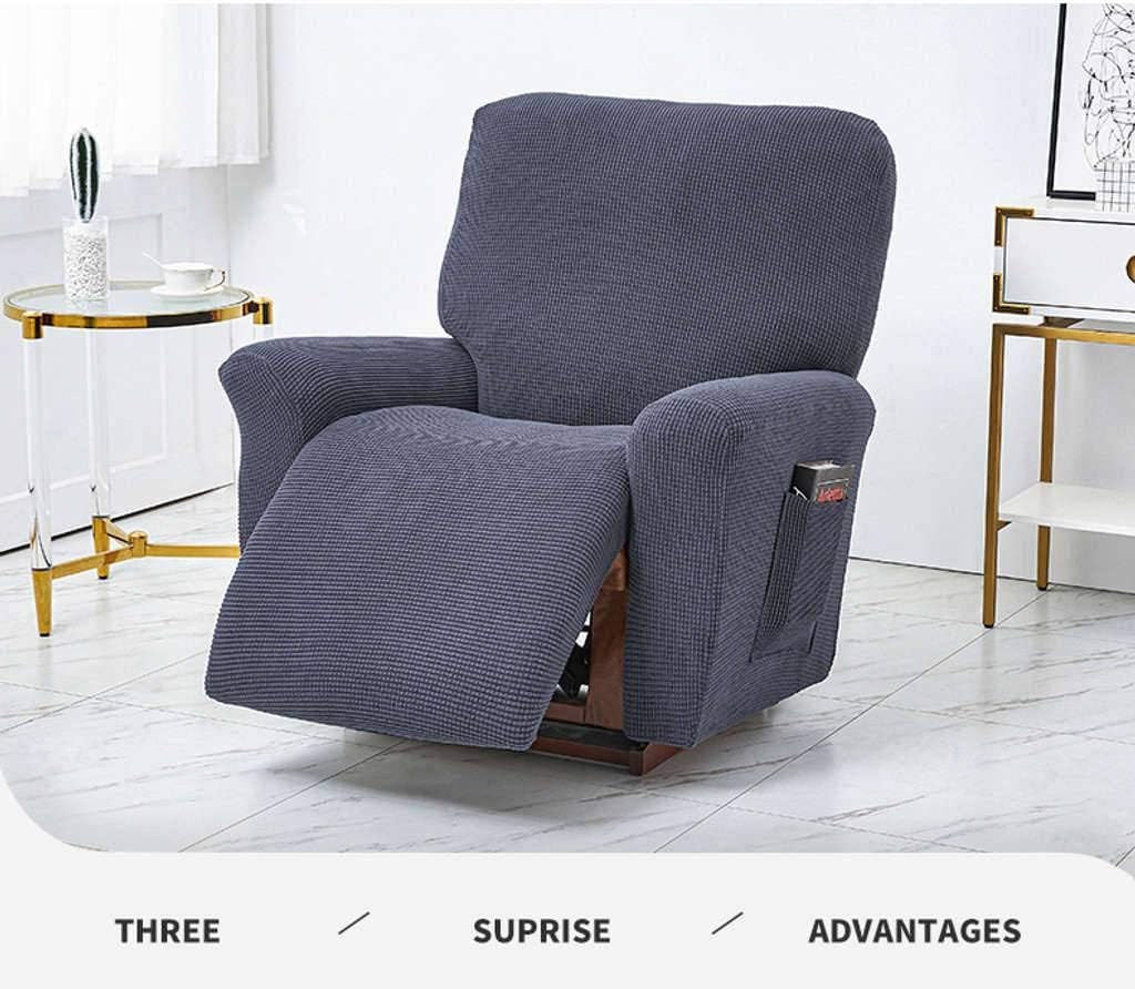 Stretch Recliner Chair Cover, Thick Soft Small Checked Jacquard Recliner Cover Protector with Side Pocket for Living Room-Golden