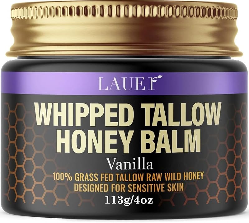 LAUER COSMETIC Manteiga corporal em bálsamo aerado com sebo bovino alimentado com pasto, mel silvestre, baunilha, niacinamida e esqualano, 113 g