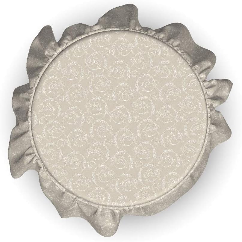 Lunarable Taupe and White Ottoman Cover, Ottoman Foliage, 2 Piece Slipcover Set with Ruffle Skirt for Square Round Cube Footstool Decorative Home Accent, Standard Size, White Taupe