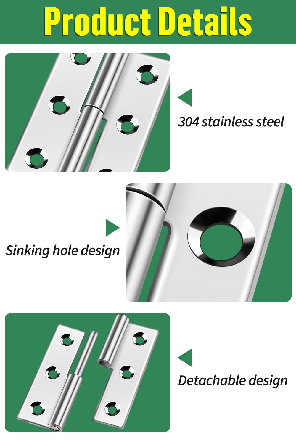 Bolatus 2 Pcs Small Slip Joint Flag Hinges, 2.5 Inch, Detachable, 304 Stainless Steel, Left Handedness, Siliver, 2.5 Inch Left Handed - Image 3