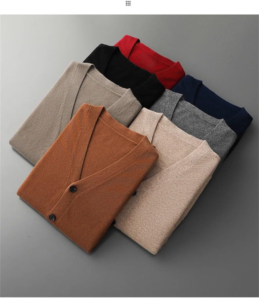 Men's Winter 100% Wool Cardigan Leisure Business V-Neck Sweater Coat Loose Wool Bottoming Shirt