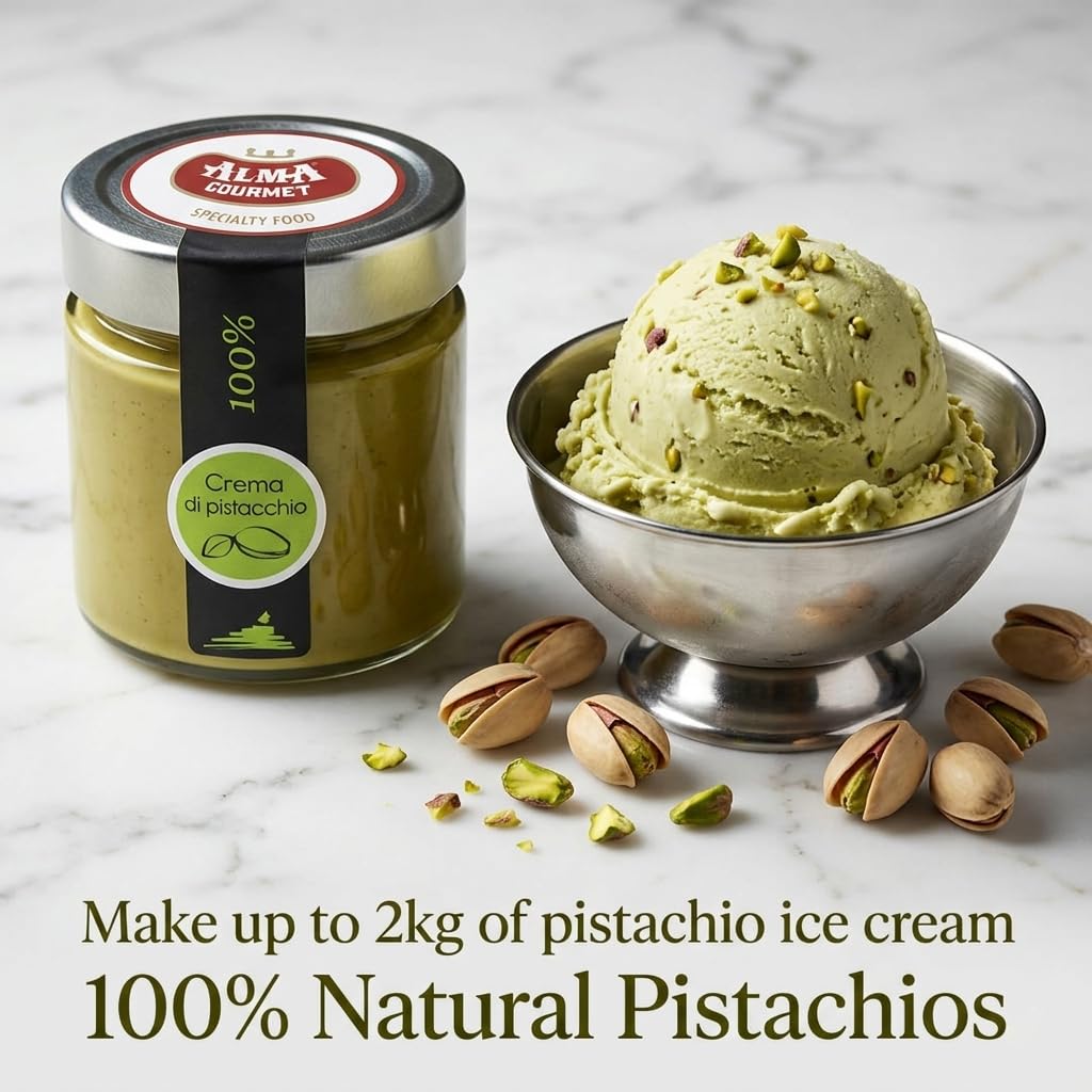 Alma Gourmet 100% Pistachio Butter Spread - Pure Pistachio Paste Cream Imported From Sicily, Italy - 100% Italian Pistachios - Only 1 Ingredient, No Additives or Preservatives - Perfect for Baking, Ice Cream & Dubai Chocolate Recipes - 6.7 oz (190g) (Pack of 3)