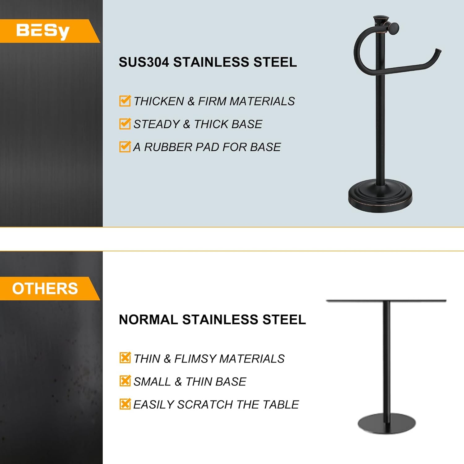 BESy 17 Inch Oil Rubbed Bronze Stand Towel Bar Hanger Hand Towel Bar Bathroom Vanity Countertop Towel Holder Free Standing Stainless Steel Towel Ring Hardware Accessories Towel Rack - Image 8