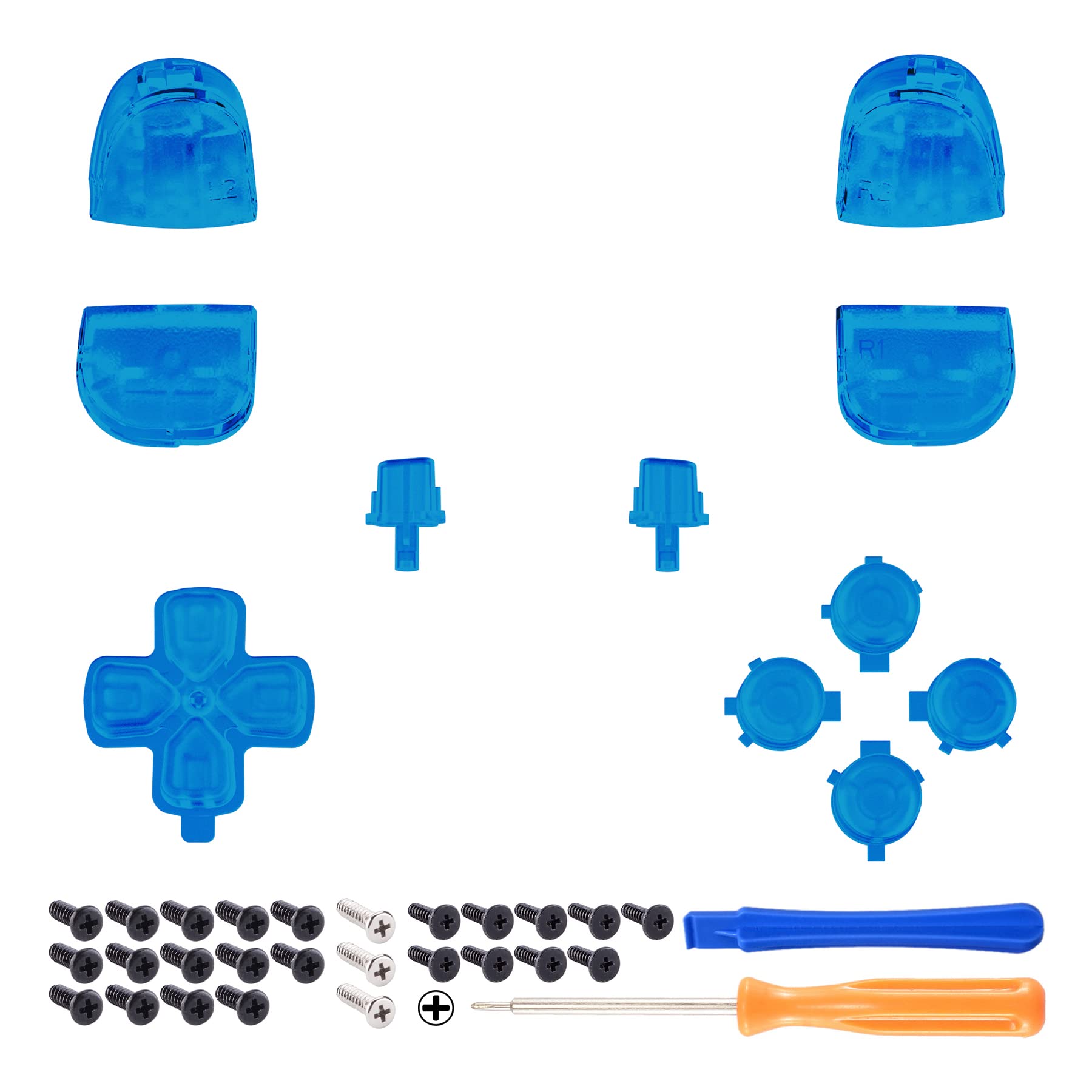 eXtremeRate Boutons Remplacement pour ps5 Manette BDM-010/020, Kit de Boutons D-Pad R1 R2 L1 L2 Triggers Share Options avec Outils pour ps5 Manette, Transparent Bleu