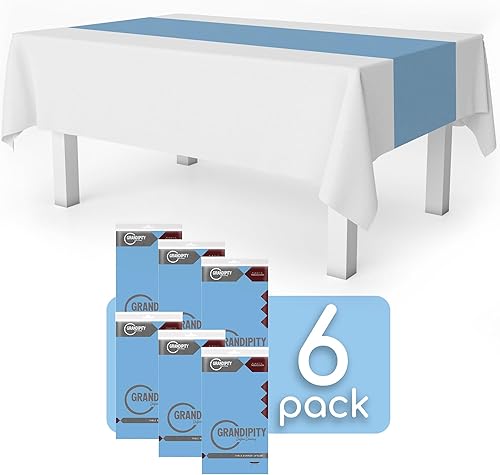 Miniatura 2 de Paquete de 6 caminos de mesa de plástico desechables de alta calidad de 14 x 108 pulgadas, color azul cielo para cenas y eventos Grandipity