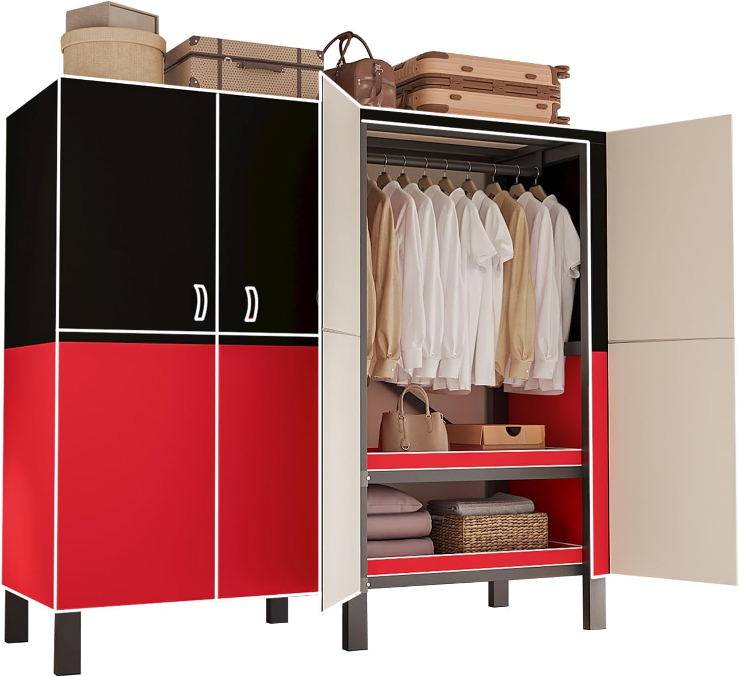 Large Portable Closets for Hanging Clothes | Heavy Duty Clothes Rack with Cover Foldable | Max Load 1000LBS Portable Wardrobe | Portable Closet, Double Rods Bedroom (Blue-magnetic door, 70.8")