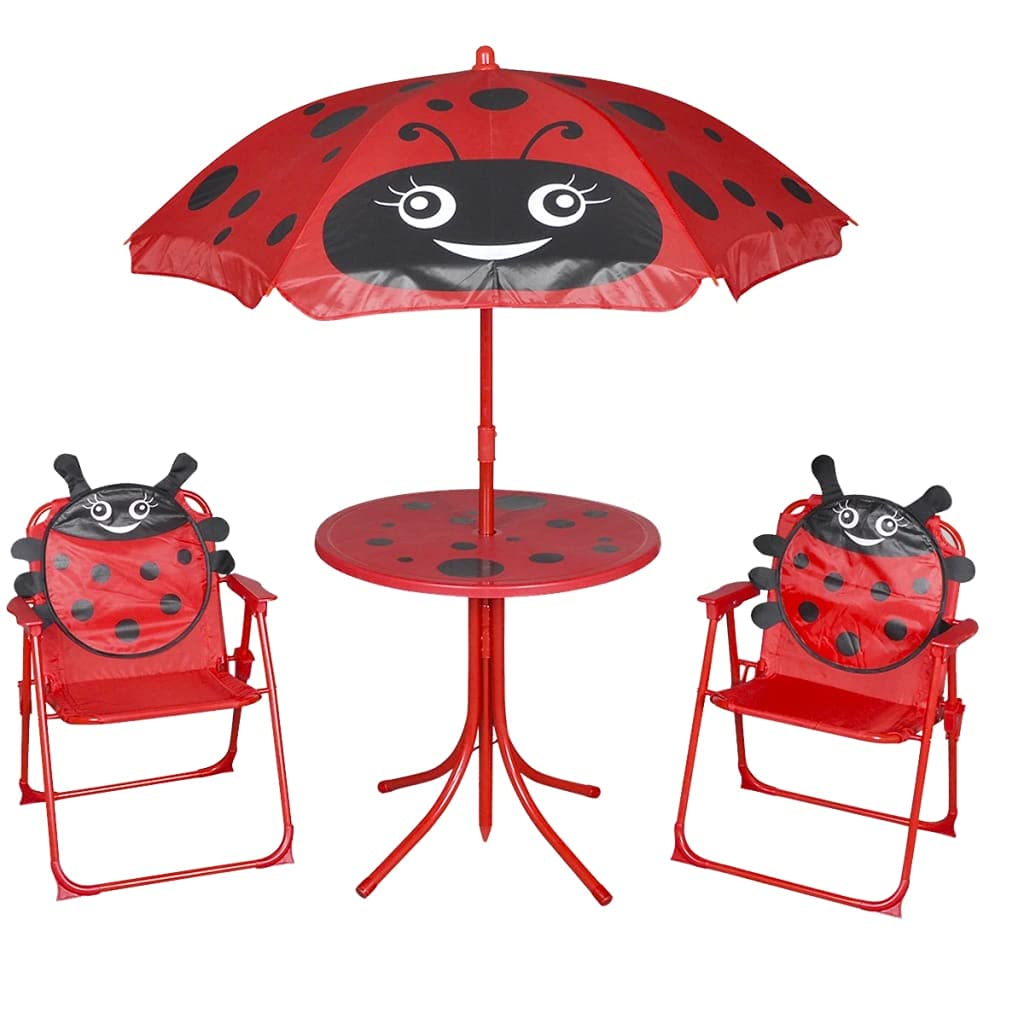Salon de jardin pour enfants, avec parasol, une variété de motifs de dessins animés, coins arrondis, 38 x 28 x 50 cm (l x p x h), chaise pliante, table, chaises de jardin pour enfants