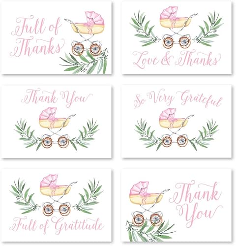 Hadley Designs 24 tarjetas de agradecimiento para baby shower de carruaje rosa con sobres, nota de agradecimiento para niña, regalo de 4 x 6
