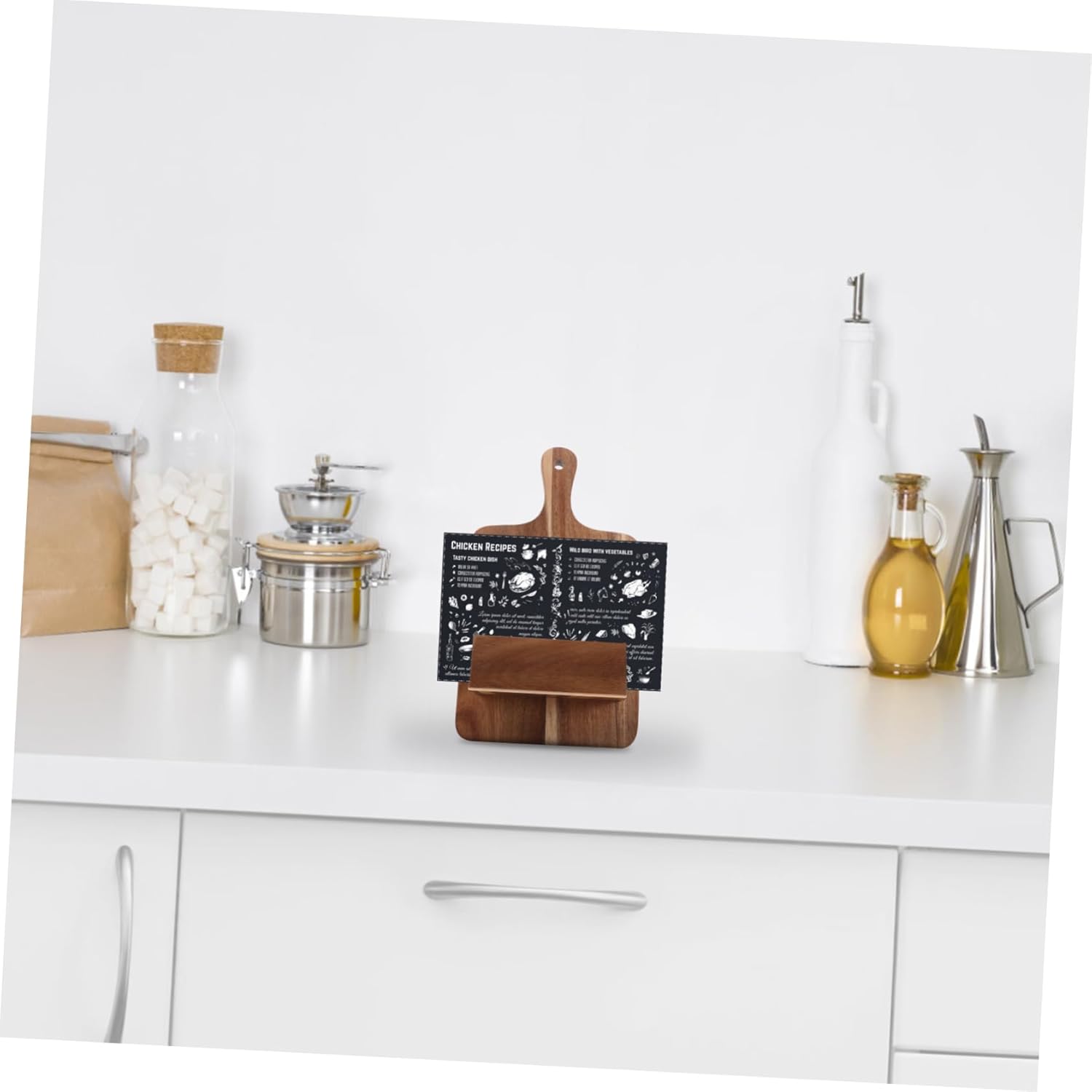 Mikinona Modern Wooden Cookbook Stand Wall-Mounted Bookshelf Kitchen Menu Display Rack