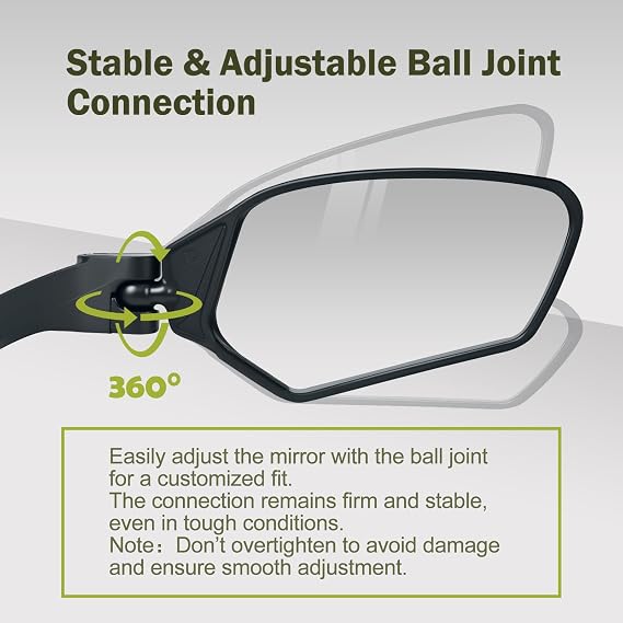 Adjustable Handlebar Bike Mirror, Shatterproof HD Glass, Universal Fit Bicycle Mirror, 360° Rotatable, Compatible with Mountain Bikes, E-Bikes, Road Bikes (1 Pair)