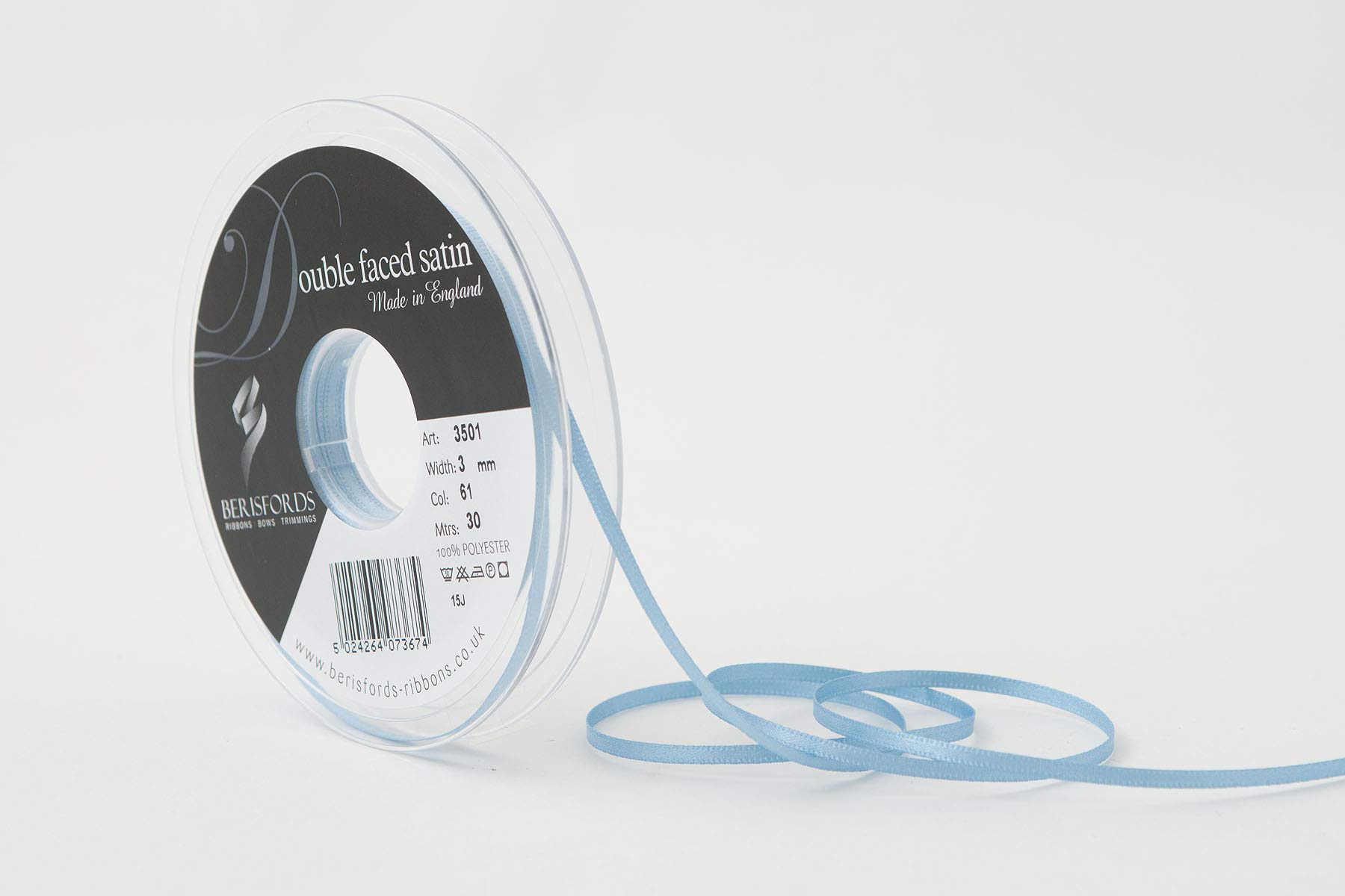 Berisfords Double FACE Poly Satin Ribbon, Dusky Blue, 3 mm